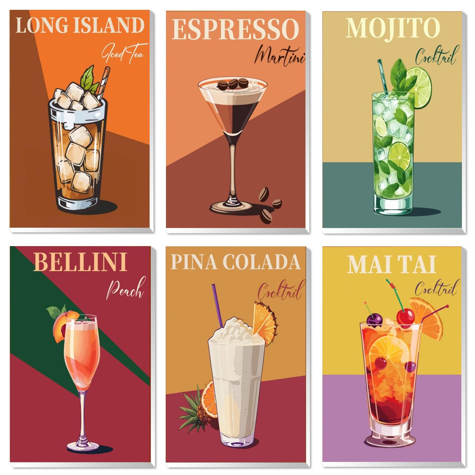 lxmydm Malen nach Zahlen Erwachsene Cocktailgläser, 6-teiliges Paint by Numbers Set， mit zwei Pinsel-Sets und komplettem Satz Polypropylen-Farben, perfekt für die Wanddekoration 20 x 30