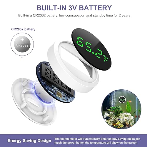 Miniatura 5 de JXTZ Termómetro para acuario, mini termómetro digital LED para pecera, con alta precisión, despertador táctil, rango de 32  a 140 F, termómetro de