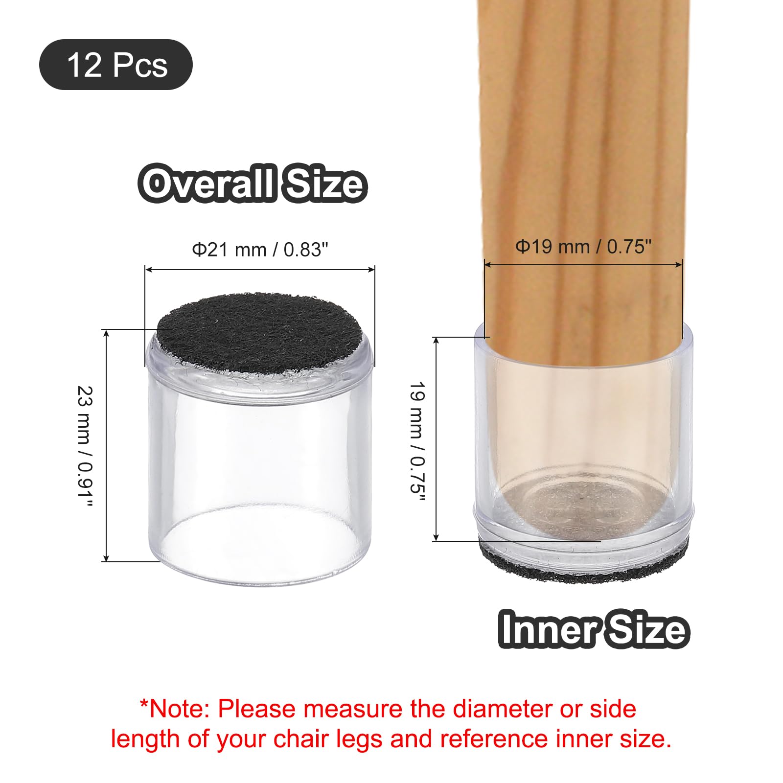 PATIKIL Chair Leg Floor Protector for Hardwood Floors 12 Pcs Round PVC Felt Fit 0.75" Furniture Leg Cap Furniture Feet Cover Furniture Feet Carpet Small Slider - Image 2