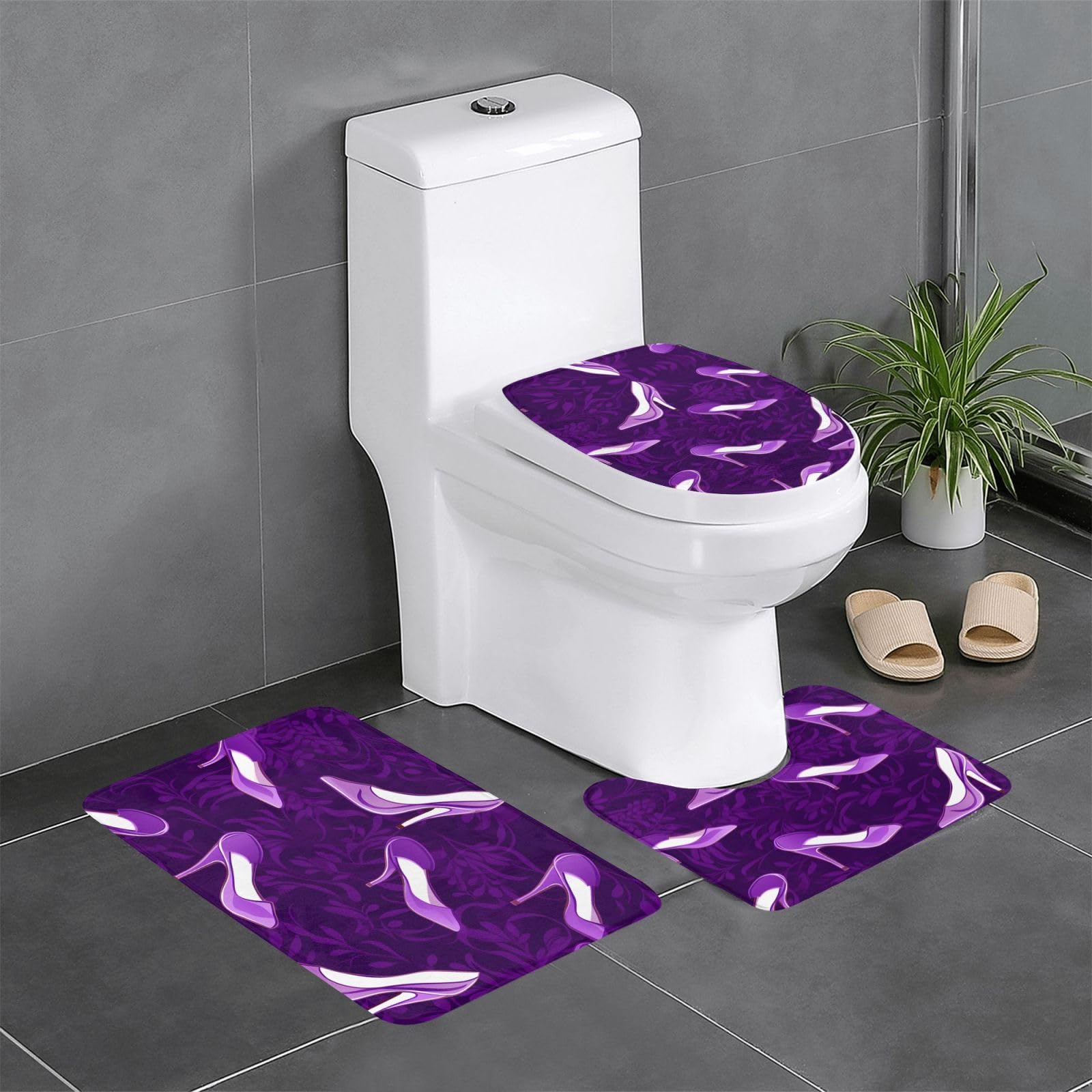 Tapis de salle de bain chic violet pour meuble-lavabo et WC lot de 3 tapis de sol