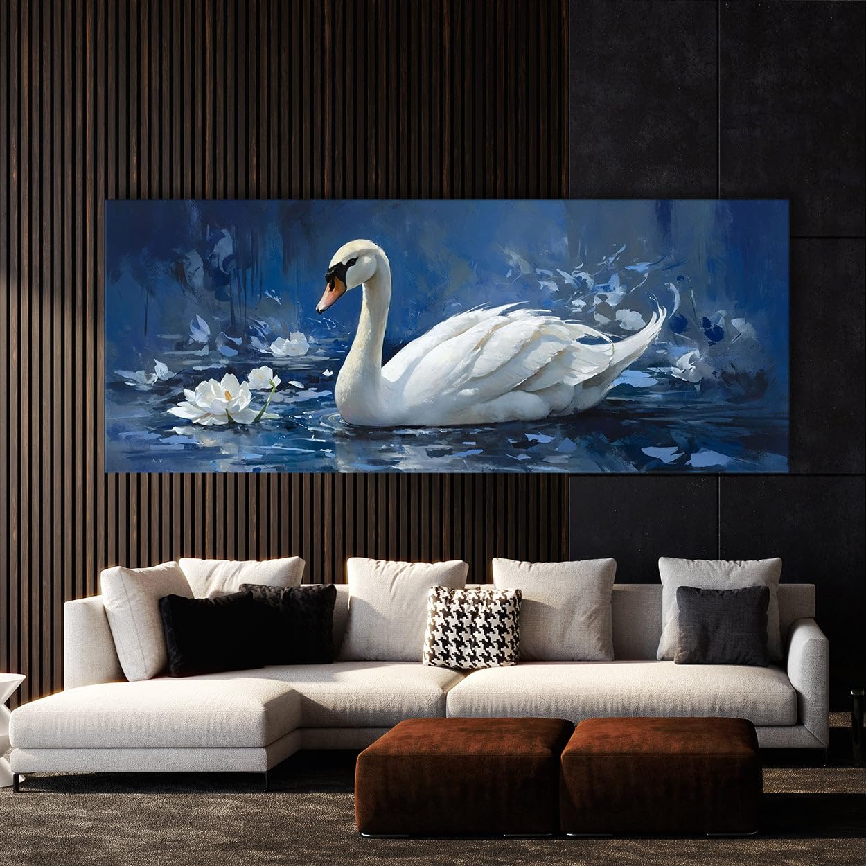 Amazon.com: Sense Canvas Swan Elegant Blue Harmony 19 Canvas Art