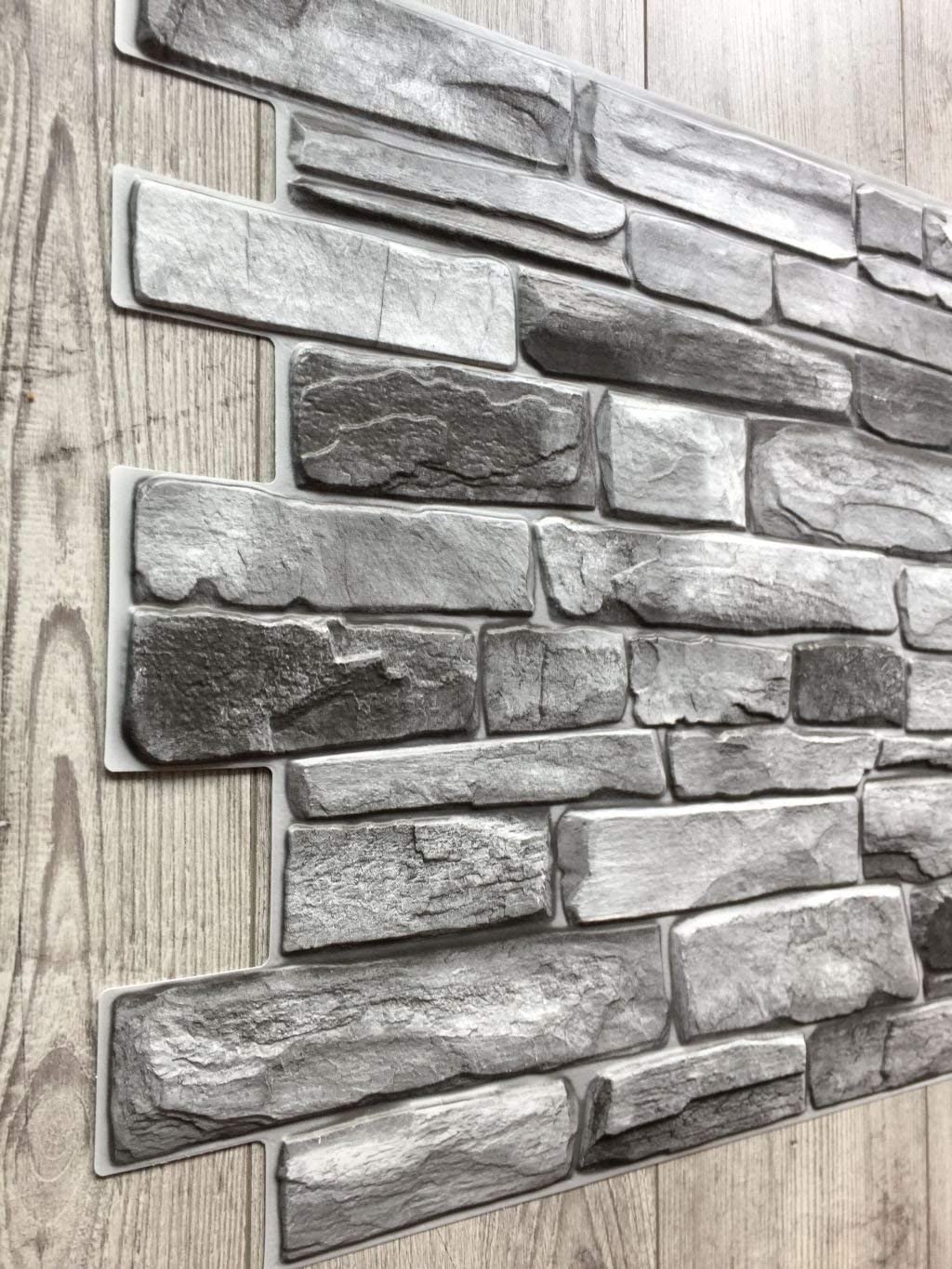 Paneles de pared de plástico PVC 3D decorativos azulejos revestimiento (Piedra Gris.)