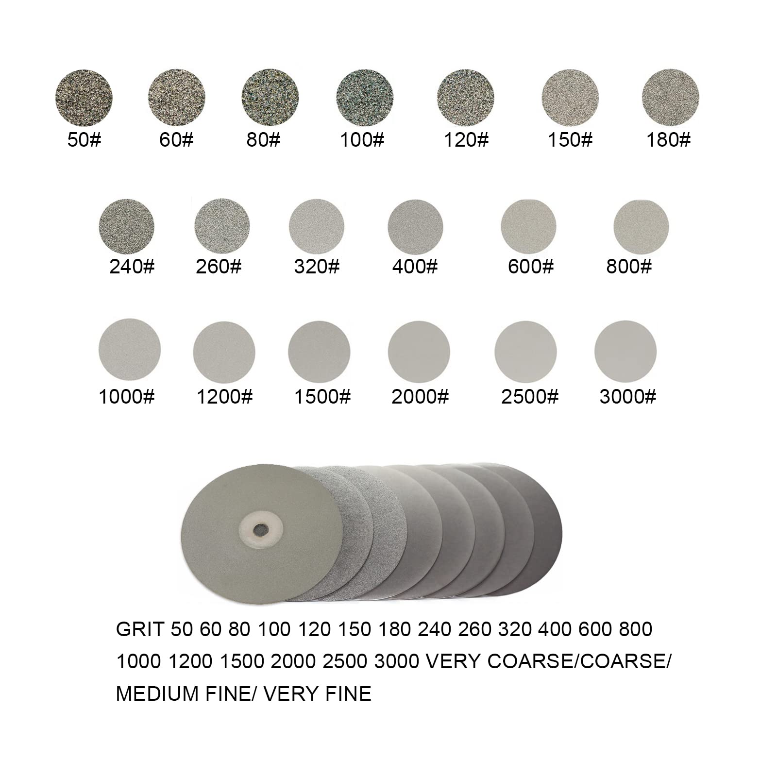 DZQ 19 discos planos de diamante de 8 x 1/2 pulgadas, grano abrasivo 50 60 80 100 120 150 180 240 260 320 400 600 800 1000 1200 1500 240 000 2 500 3000 para cortar o lijar piedra y vidrio