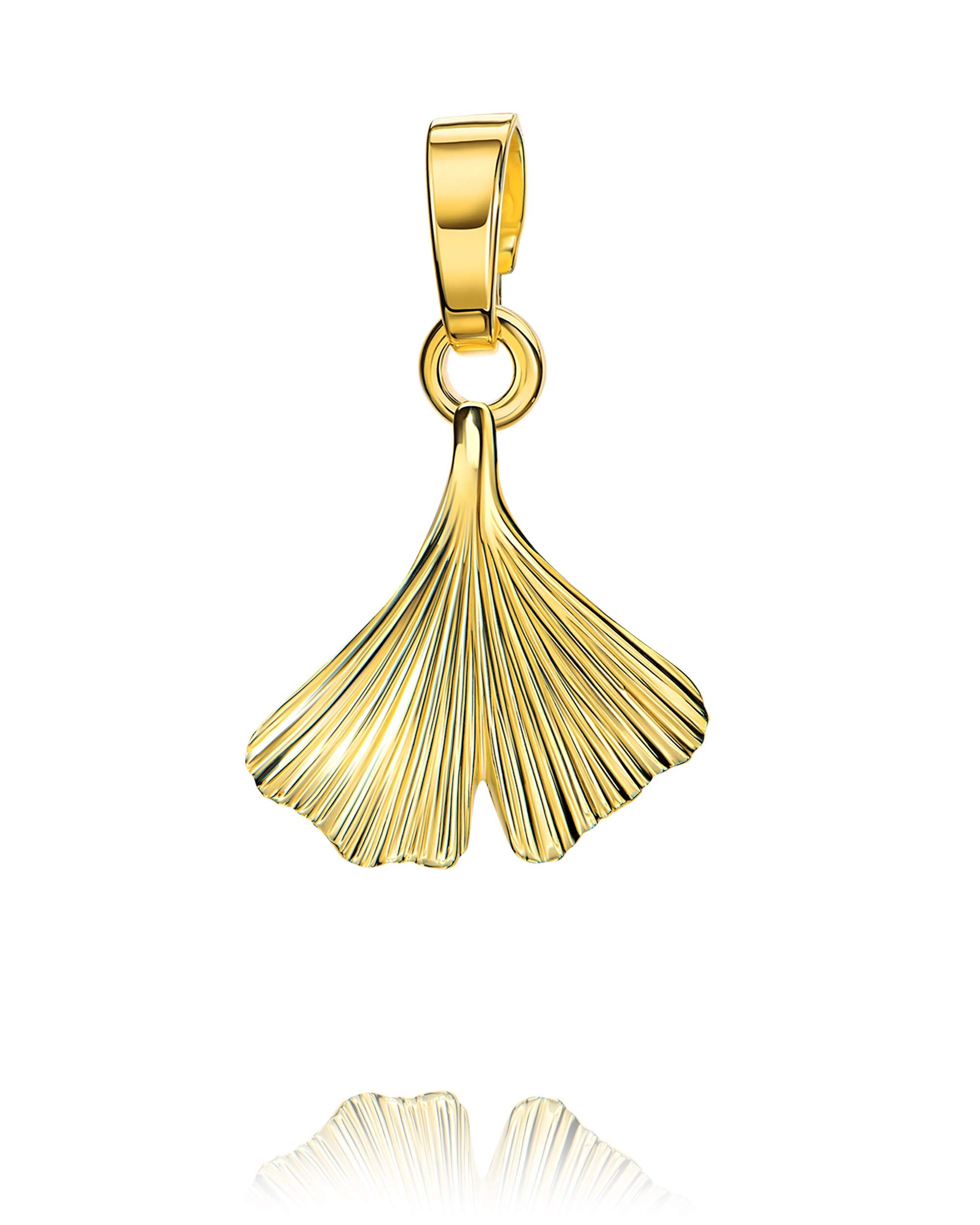 Gold Anhänger mit Ginkgo-Blatt Anhänger Gold für Damen als Ketten-Anhänger mit Schmuck-Etui + Zertifikat