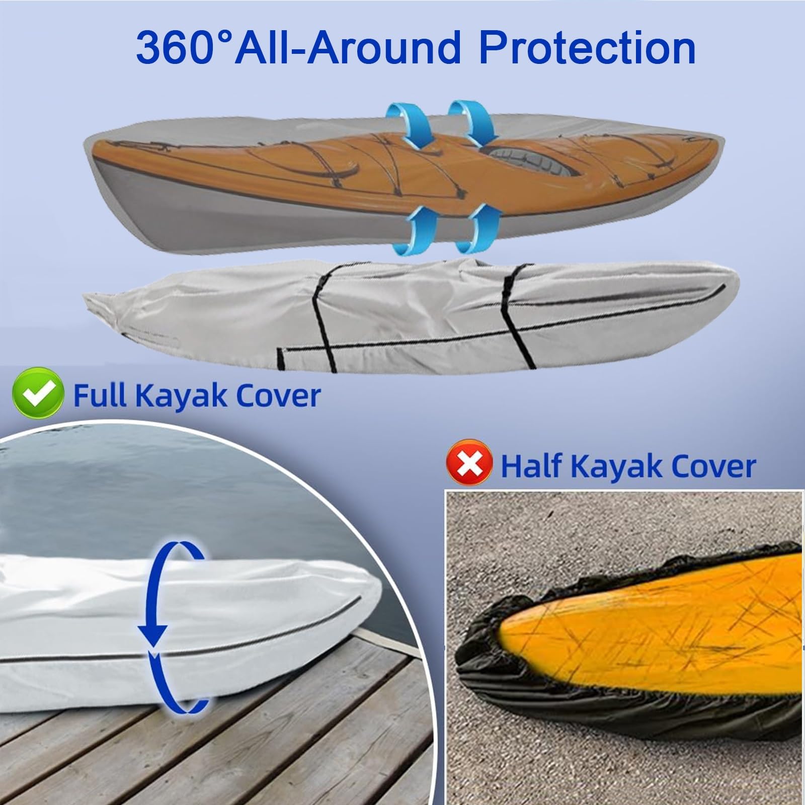 Kanu Abdeckung Kajak Abdeckung 5.5m-3.1m,Kajak Abdeckplane Kajak Persenning Wasserfest uv-beständige und Staubabweisend Bootsplane Kajak Kanu Abdeckplanekanu(Gray,18ft)