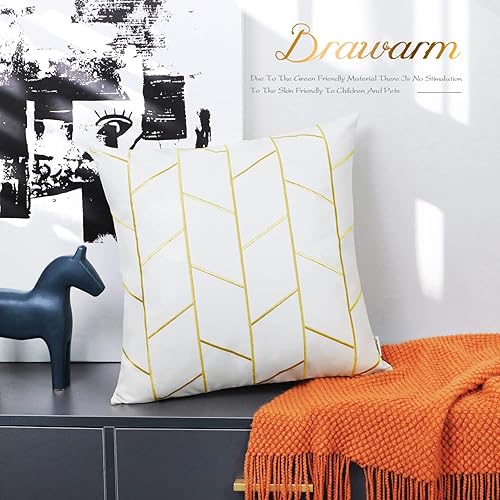 Miniatura 4 de BRAWARM Fundas de almohada de piel sintética de 18 x 18 pulgadas, fundas de almohada de cuero blanco y dorado, paquete de 2, almohadas decorativas