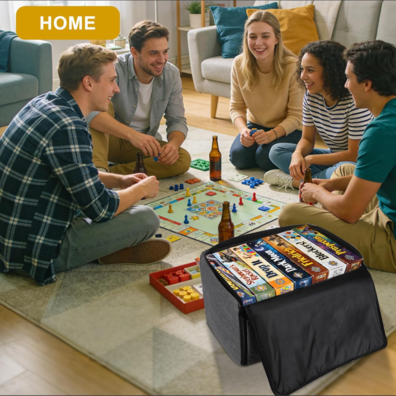 Board Game Storage Bag, Portable Board Game Organizer and Storage with Cover for Office Supplies, Puzzles, Building Blocks, Craft Product, Collapsible Board Games Storage Containers