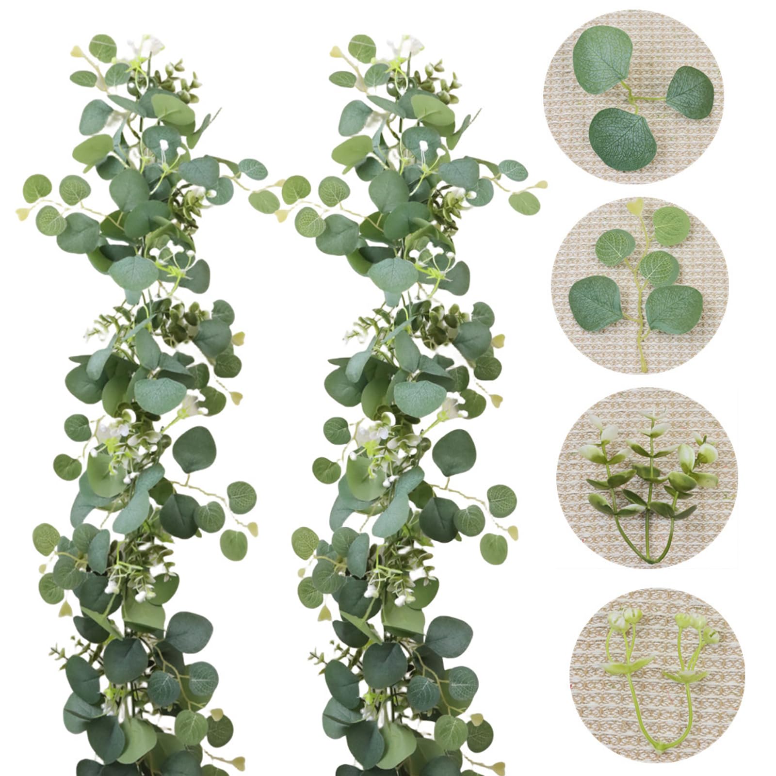 Ghirlanda di Eucalipto Artificiale 180cm, Eucalipto Artificiale Primavera Ghirlanda Verde Foglie di Pianta Artificiale Foglie Finte Realistiche per Decorazioni del Giardino Sfondo Muro Arco di Nozze