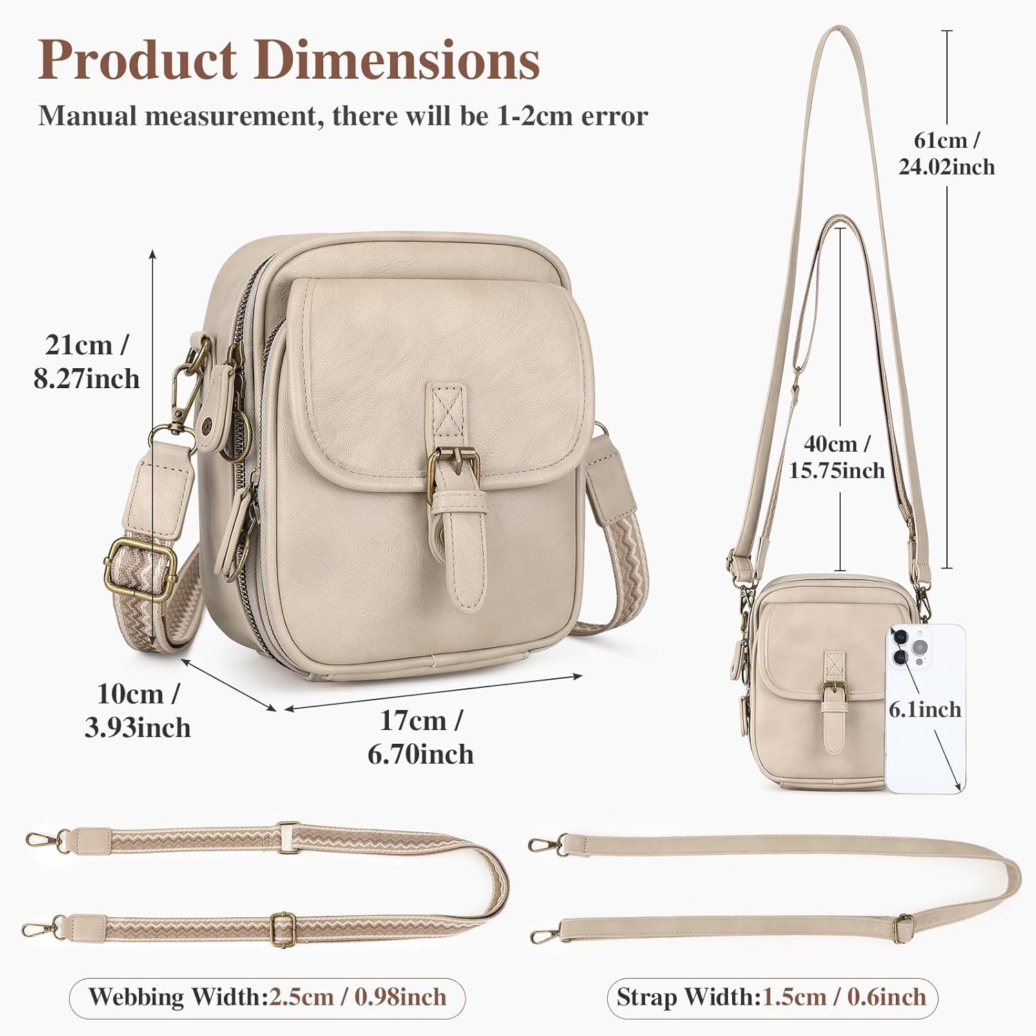 Small Crossbody Bags for Women - Vegan Leather Crossbody Purse with 2 Adjustable Straps, Card Slots, Vintage Anti-Theft Messenger Shoulder Bag for Travel Everyday Gift - Image 4