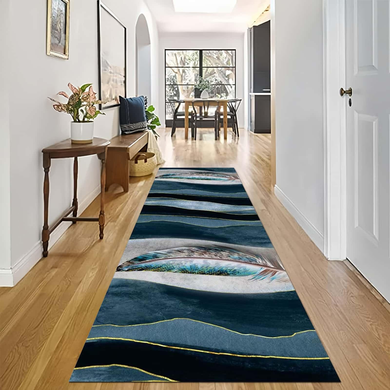 Runners Rugs for Hallway Elegant Blue Grey Gold Long Hallways Runner Carpets Non Slip 1/1.5/2/2.5/3/3.5/4/4.5/5M Rug Corridor Guest Room Hall Carpet 120x150cm