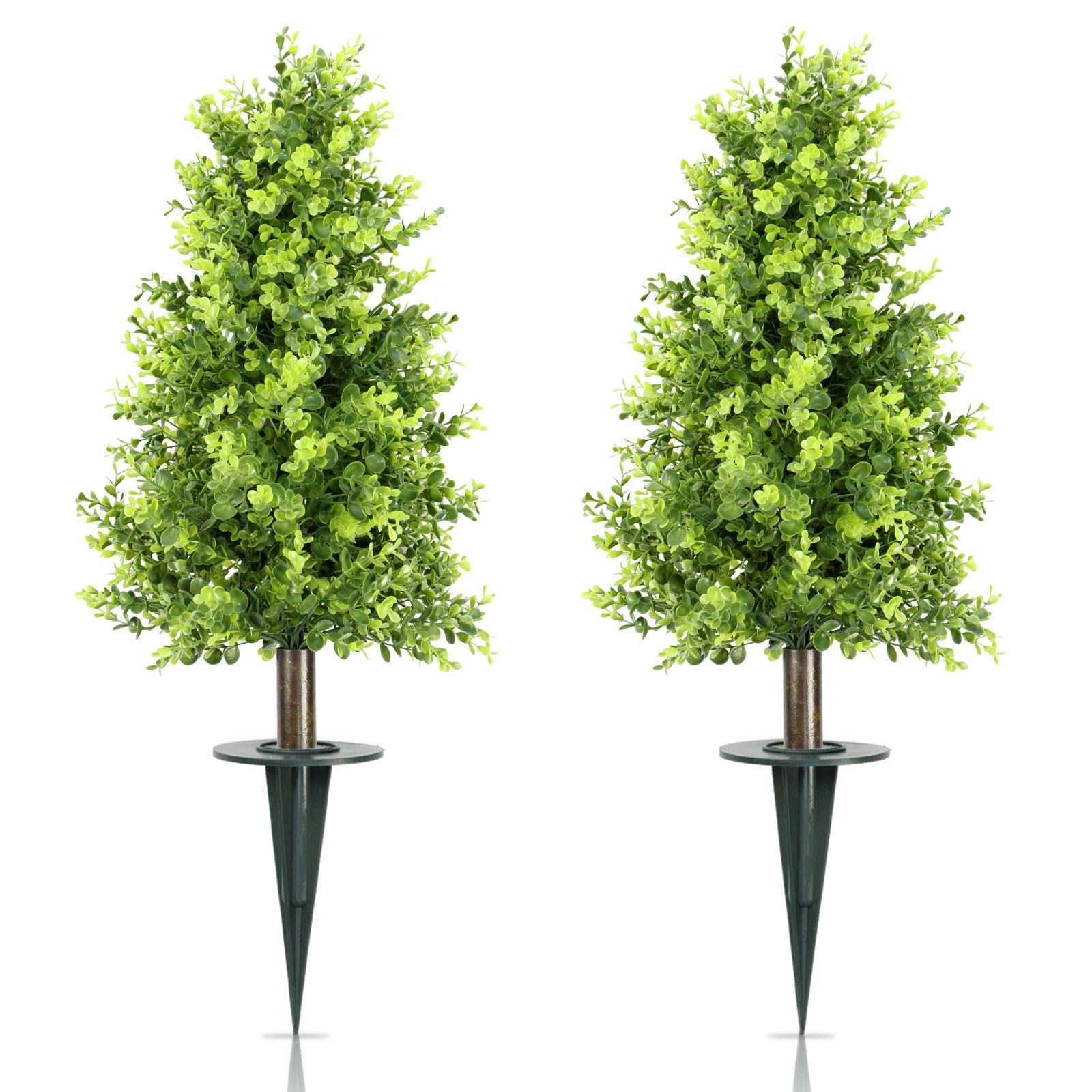 Arbres Topiaires Eucalyptus 75cm - 2 Plantes Artificielles Grande Taille Anti-UV Extérieur/Intérieur avec Piquets - Décor Réaliste pour Porte d'Entrée, Jardin, Mariage & Intérieur