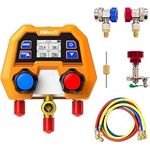 Elitech AC Gauge Set, Digital Manifold Gauge Set for HVAC & Automotive Systems, Supports 88 Refrigerants, DMG-2SE with 3 Color Hoses, R134a Quick Couplers, Can Tap & Wrench