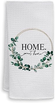 HIWX Farmhouse Home Sweet Home Decorative Kitchen Towels and Dish Towels, Family Botanical Eucalyptus Leaves Plant Hand Towels Tea Towel for Bathroom Kitchen Decor 1624 Inches