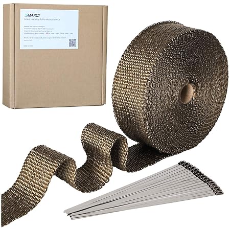 Amazon Smarcy耐熱布自動車やバイクのサーモ バンテージ 耐熱1600度ファイバー玄武岩 やけど予防 テープ バンテージ ステンレ バイク マフラー 結束バンド付き 幅 15本のロッキングネクタイが 5cmx15m マフラーカバー 車 バイク