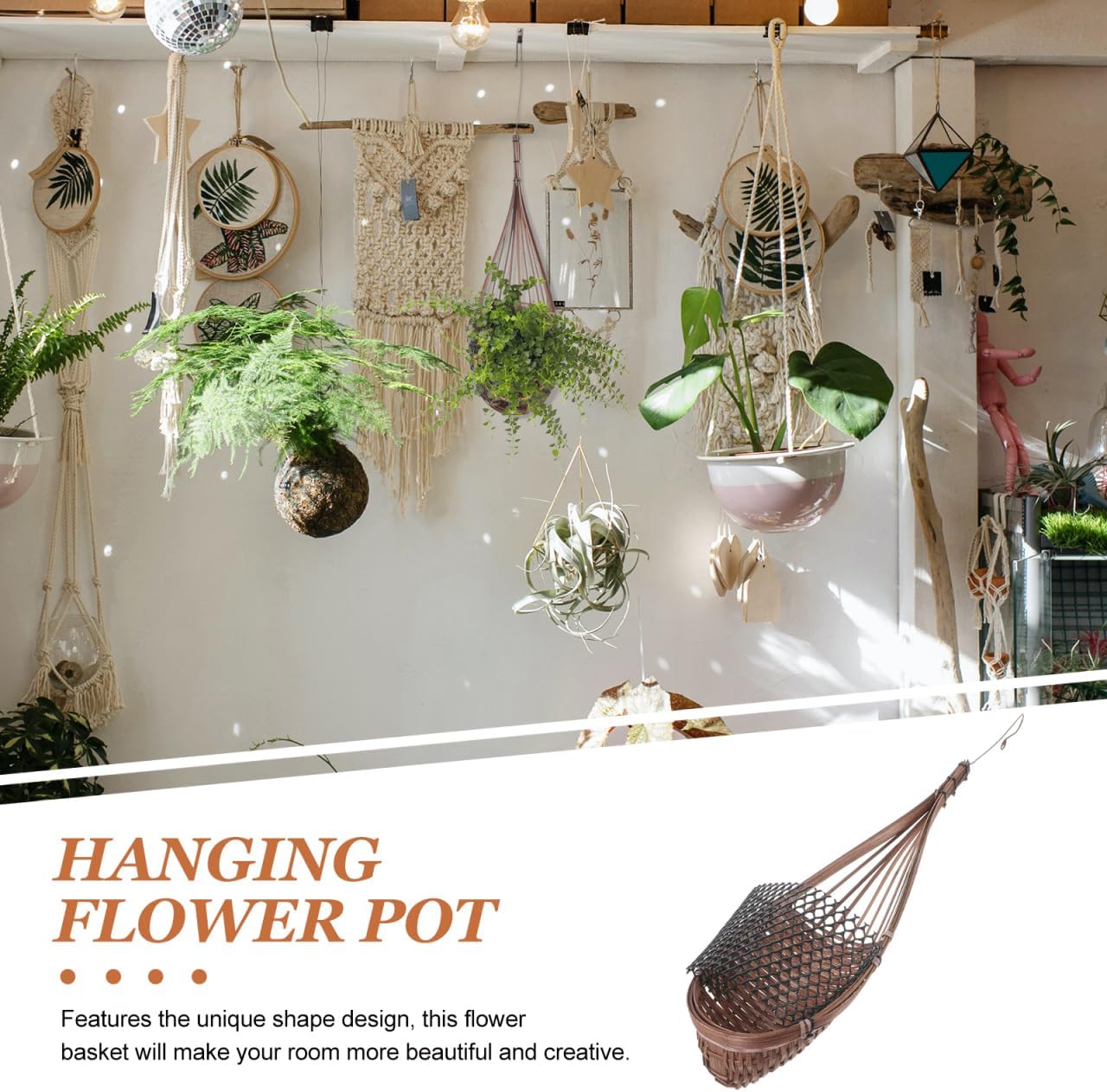 BESTOYARD 4Pcs Bamboo Wall Hanging Flower Pots, Multi-Purpose Rattan Woven Planters for Indoor and Outdoor Use, Stylish Storage Baskets for Home and Garden Decor