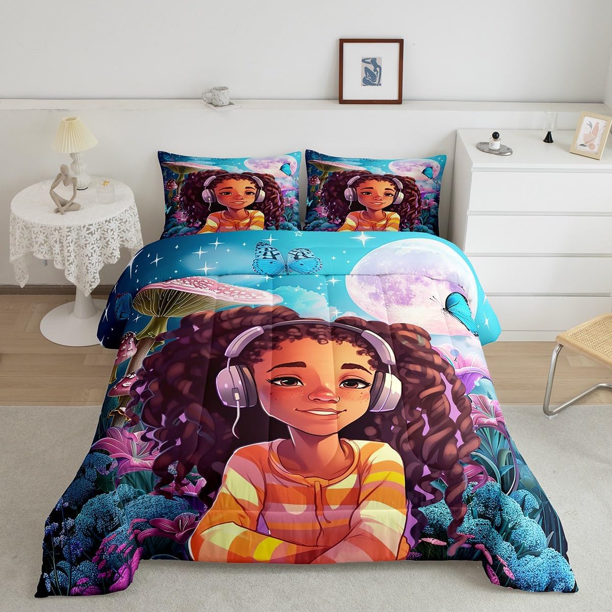 Feelyou Kids White Cat Comforter Set Twin Size, Kawaii Cats Print Bedding Set Cute Kitten Comforter for Boys Girls Cartoon Animal Duvet Set Adult Bedroom Decor 2Pcs