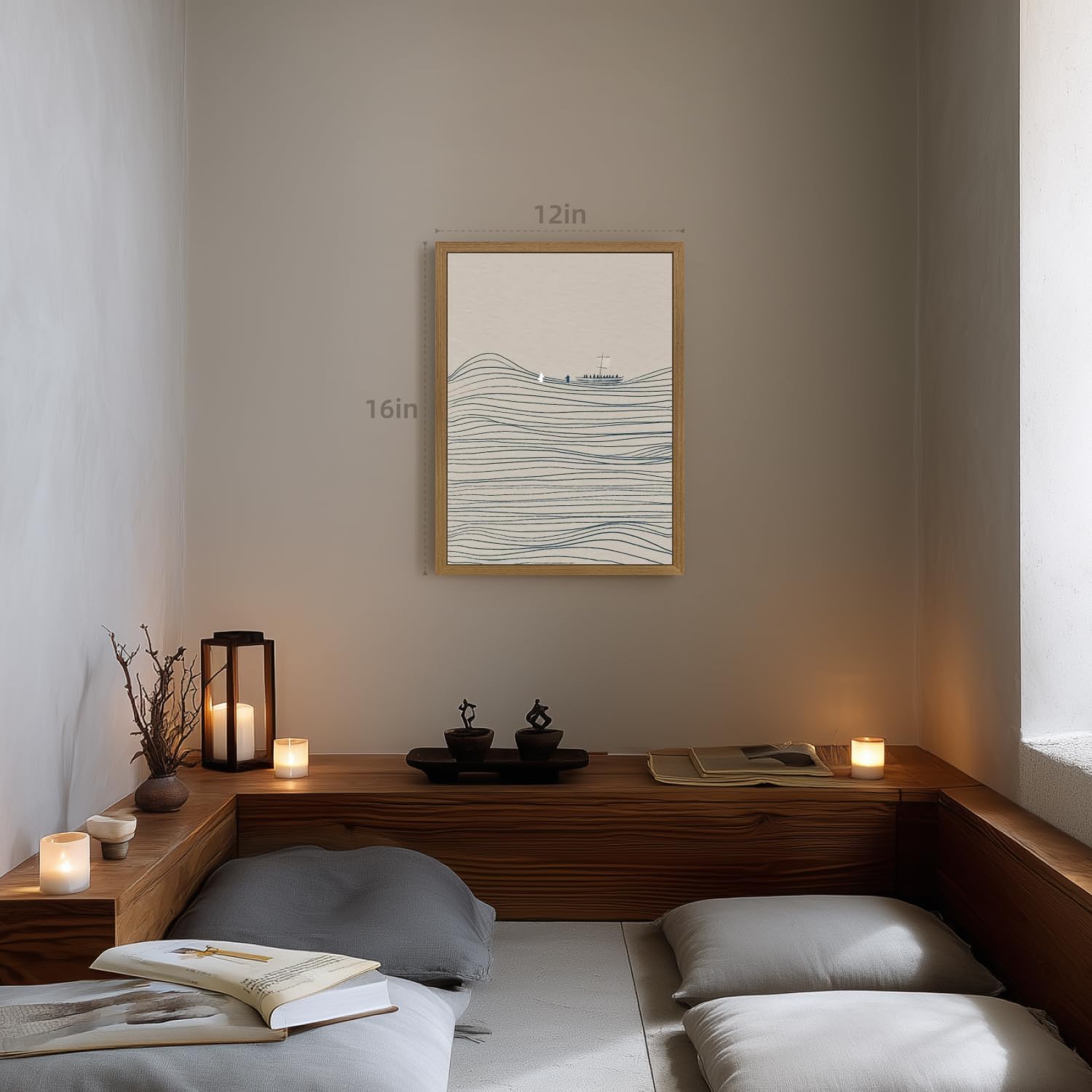 Clicyre Minimalist Modern Christian Biblical Wall Art, Jesus Peter Walking Water Wall Decor, Inspirational Faith Canvas Print for Bedroom Living Room Hallway Prayer Room Office Wood Framed 12x16 Inch