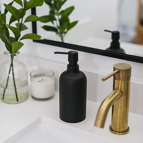 Miniatura 7 de Dispensador de Jabón Negro Mate para Baño, Dispensador de Bomba de Jabón Líquido para Manos y Platos Redondo Antióxido de 15 oz para Cocina,