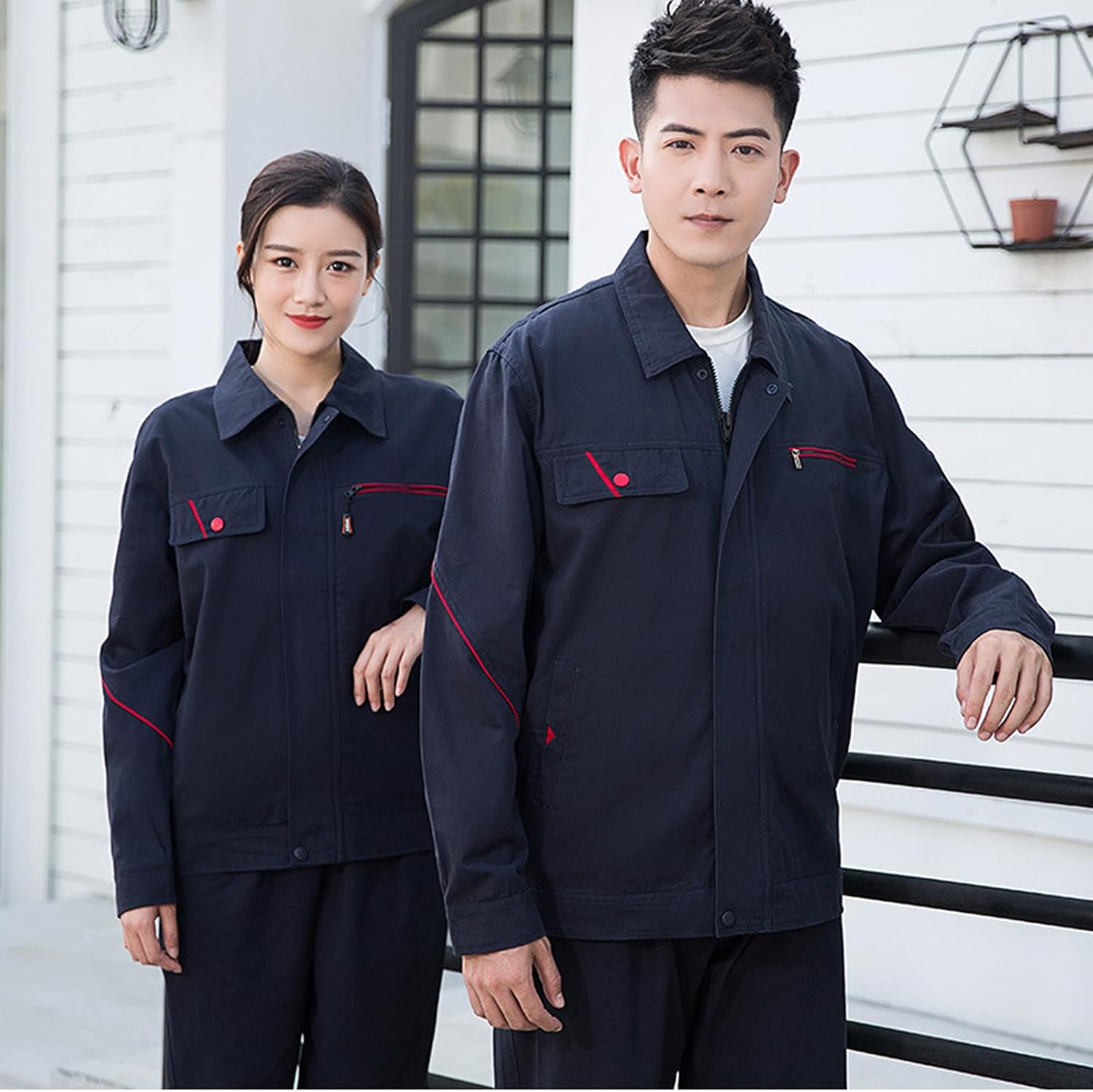 Unisex Long Sleeve Work Coverall Workwear Men's Overalls Top & Pants Set Cotton Uniforms
