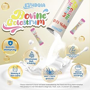 Colostrum Supplement Powder - Grass Fed Bovine Colostrum with 60% IgG, Hyaluronic Acid, Zinc & Biotin | Supports Gut Health, Immune System, Beauty & Hair Growth | Unflavored, 50 Servings Packets