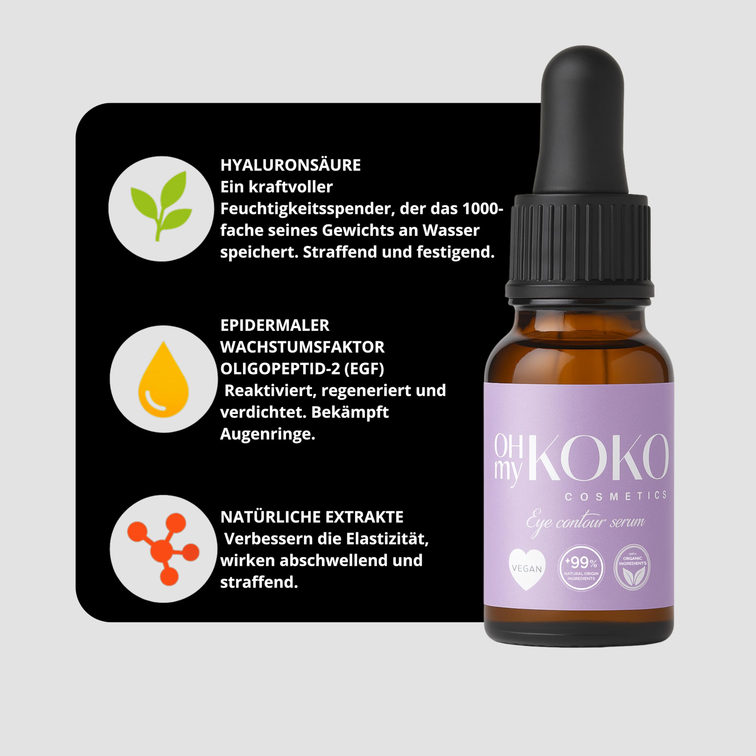 OhMyKoko | Set Lippenpflege und Augencontour | Lippenserum mit Hyaluronsäure + Anti-Aging Gesichtsserum | Hydratation, Volumen und Reduzierung von Augenringen | Verjüngende Wirkung | Naturkosmetik