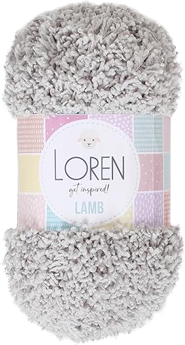 1 Ball Loren - Hilo de tejer de cordero, 100% micro poliéster, 3.5 onzas (3.53 oz) 109 yardas (328.1 ft), hilo peinado mullido, gris - R020