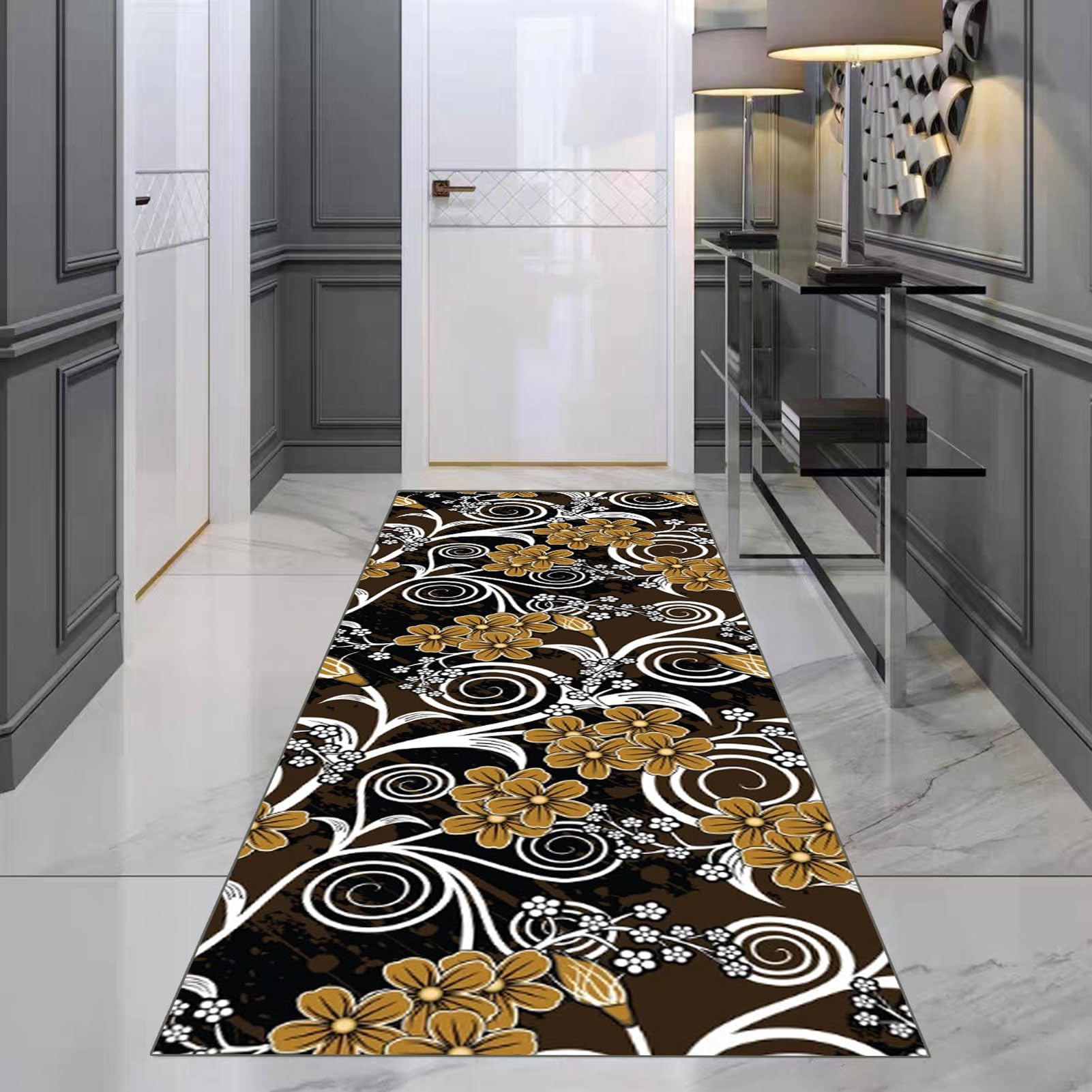 Tappeto Corridoio Lahome - 3.7m, Lavabile, Antiscivolo, Design Ombr&eacute;