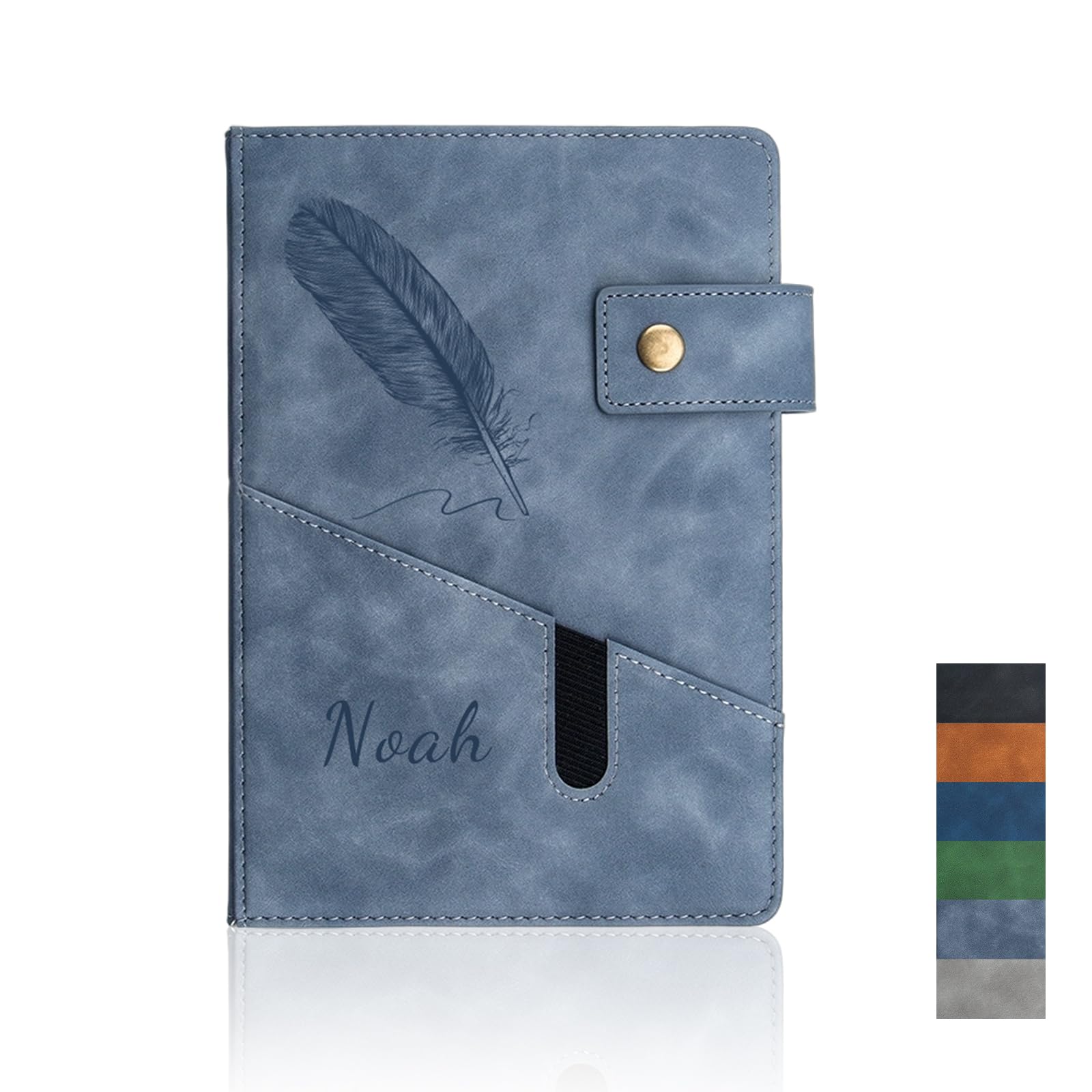 Personalized Engraved Leather Journal, Custom Name & Pattern, A5 Hardcover Notebook 200 Pages, Premium Gift for Birthday Graduation, Women Men Office School Diary, 15 x 21.5 cm (Light Blue)