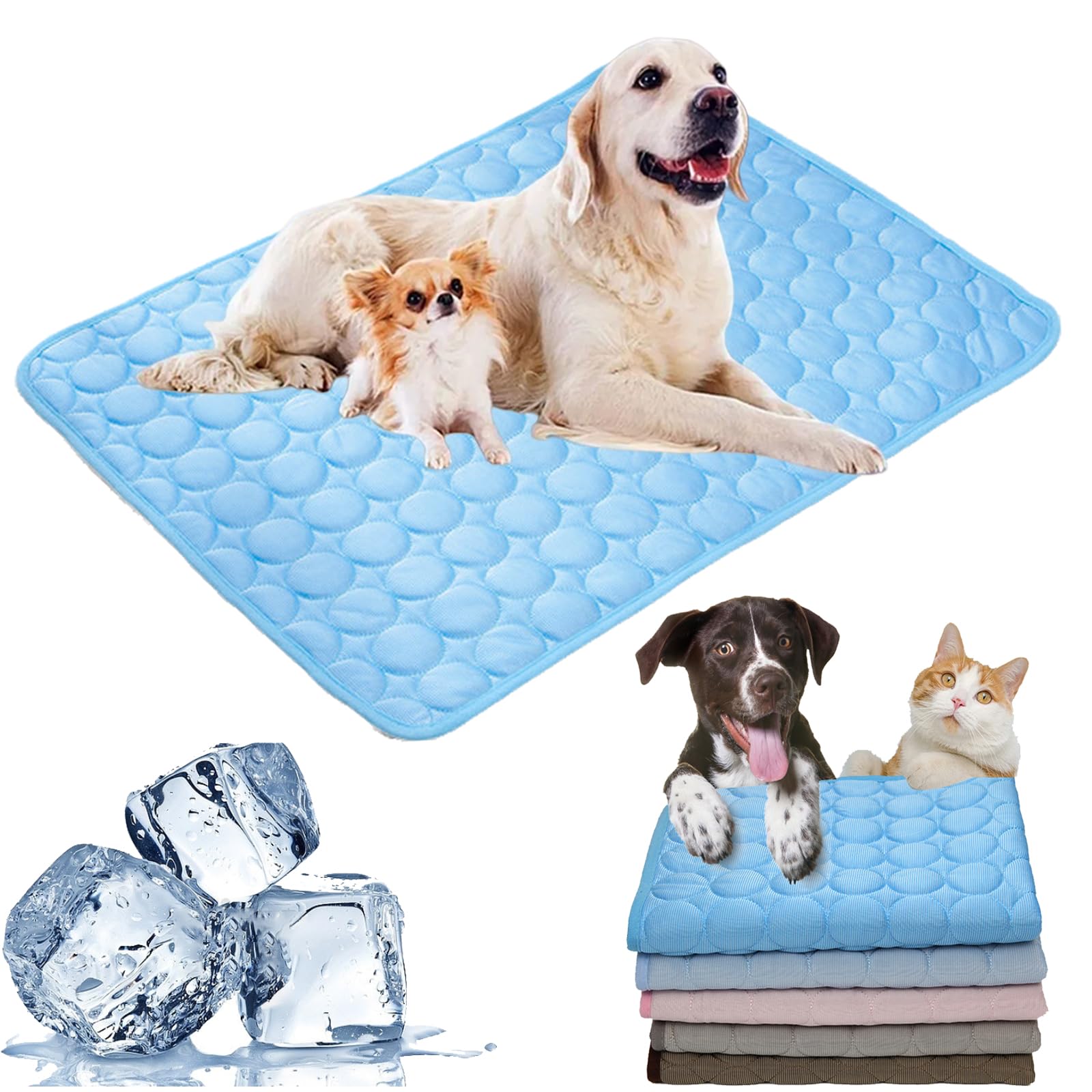 Cemssitu Washable Cooling Mat for Dogs, Ice Silk Cooling Dog Bed, Summer Pet Cooling Mat for Indoor & Outdoor, Durable Sofa Cooling Pad Blanket for Small Medium Large Dogs/Cats (39 * 29 in,Blue)