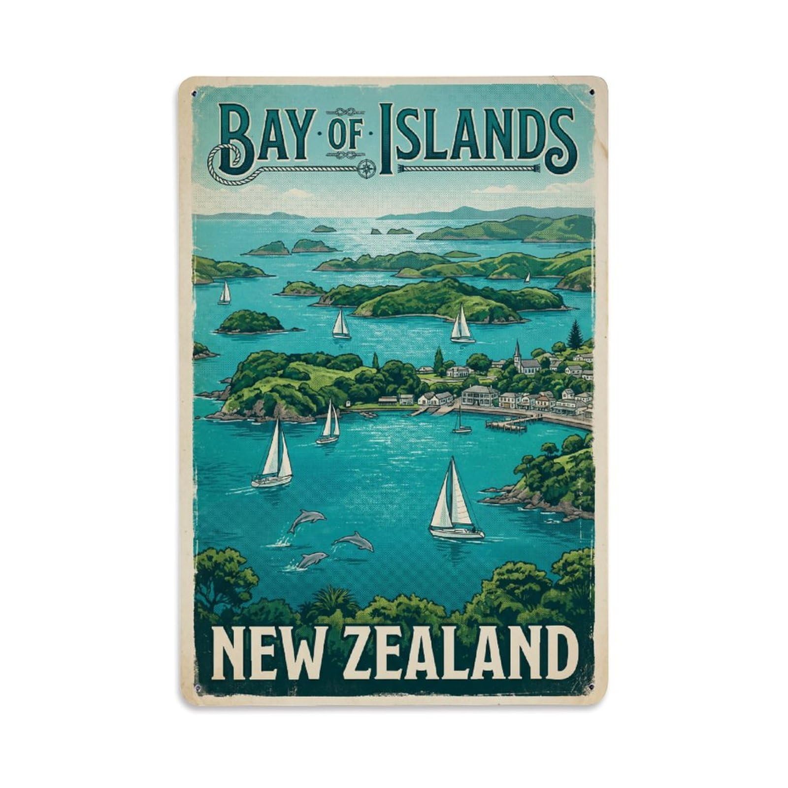 Metal Tin Sign Retro New Zealand Bay of Islands