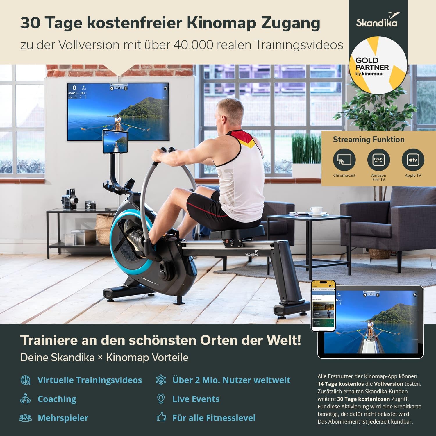 Skandika Nordlys - Remo rotanti 3D con cuscinetti a sfera, computer + supporto per tablet - 16 livelli di resistenza