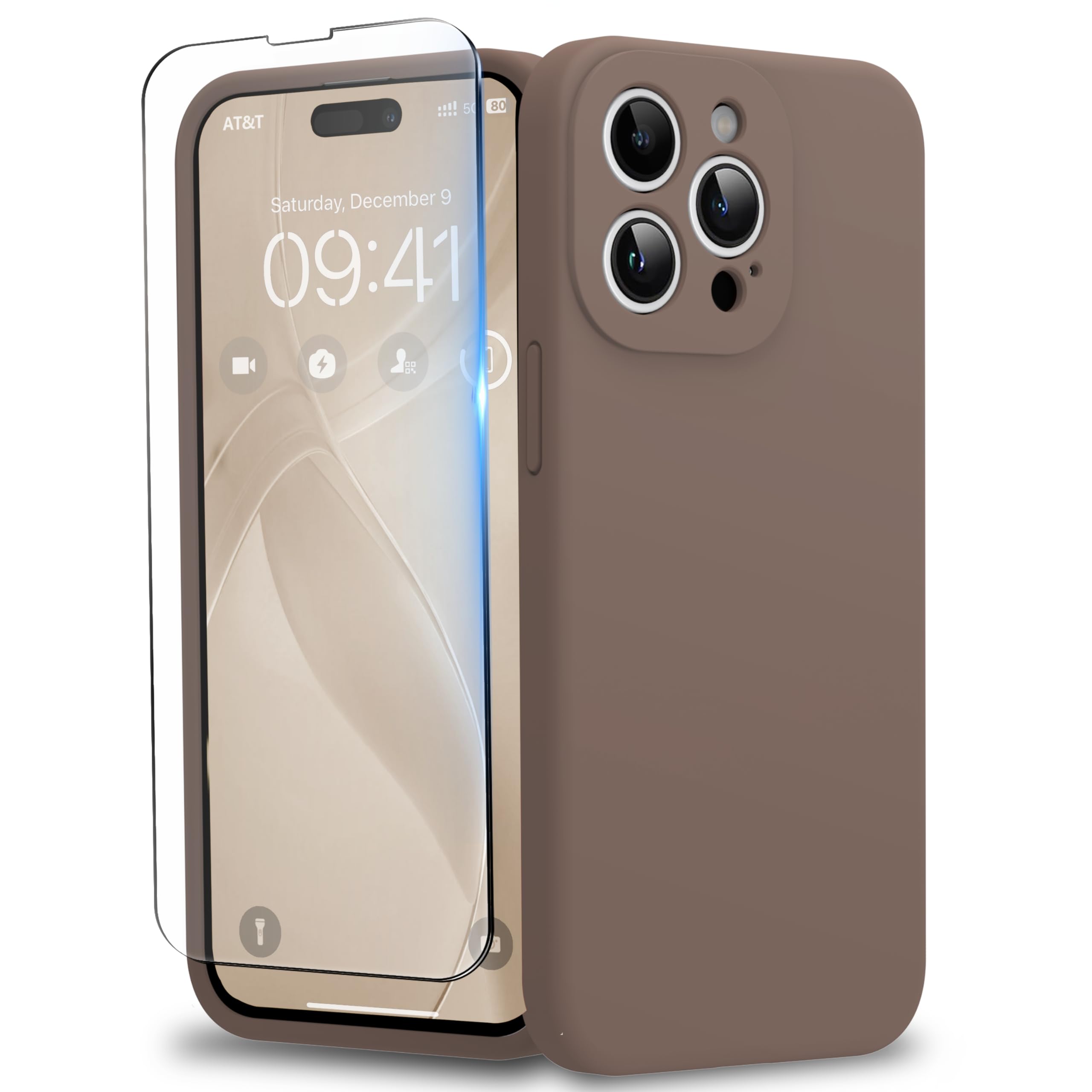 Coque iPhone 15 Pro silicone protège caméra et dos microfibre marron clair - 8