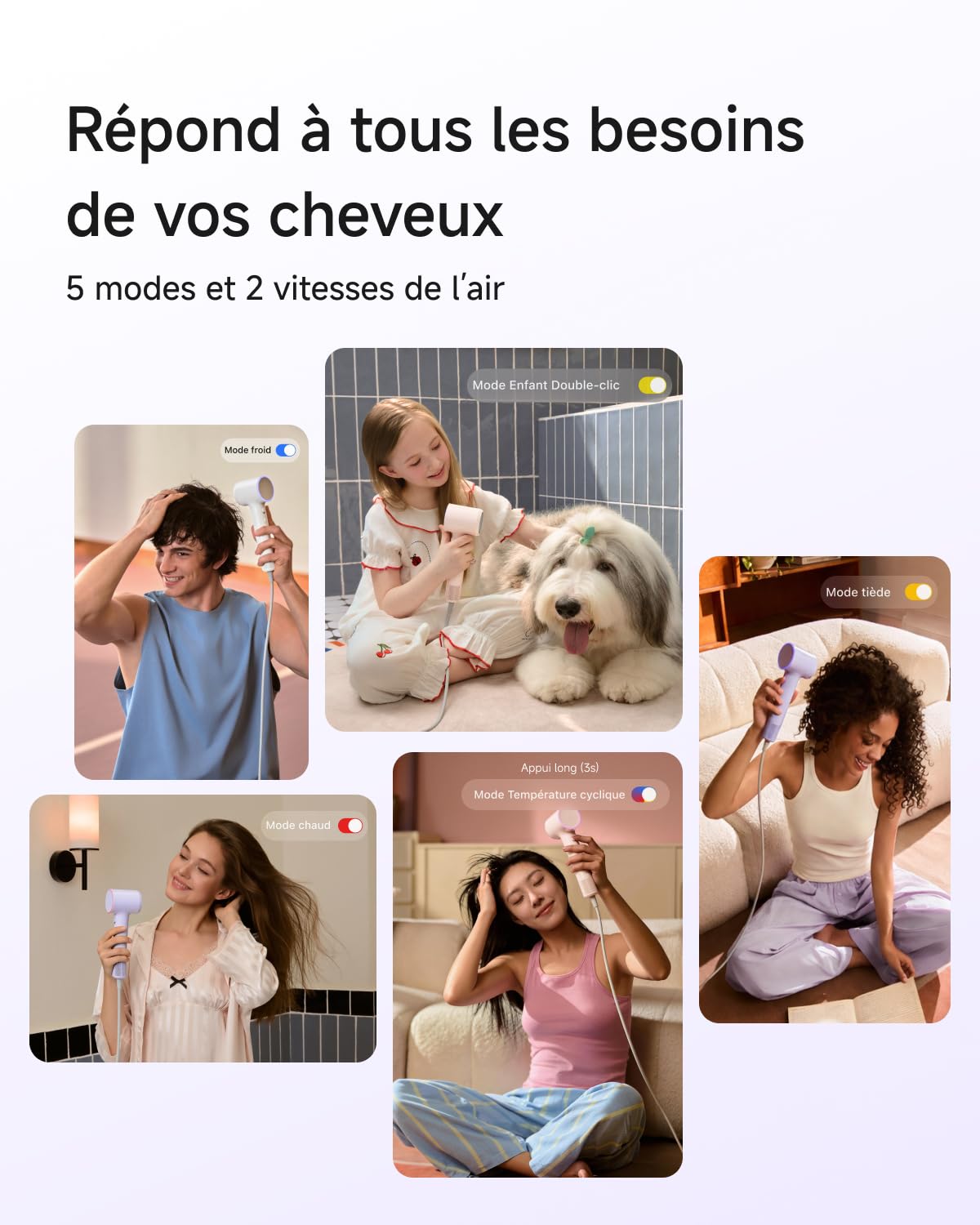 Laifen Air Sèche-Cheveux Ultra-Léger 280 g, 200 Millions d'Ions Négatifs, Séchage Rapide en 3 Min, Silencieux 60 dB avec Mode Enfant & Embout Lissant, Idéal pour le Voyage (Beige Thé au Lait)