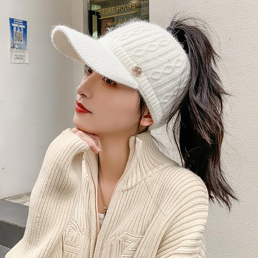 Epsion Knit Beanie Hat for Women High Bun Ponytail Skull Cap Stretch Winter Chunky Warm Visor Brim Crochet Hats - Image 4
