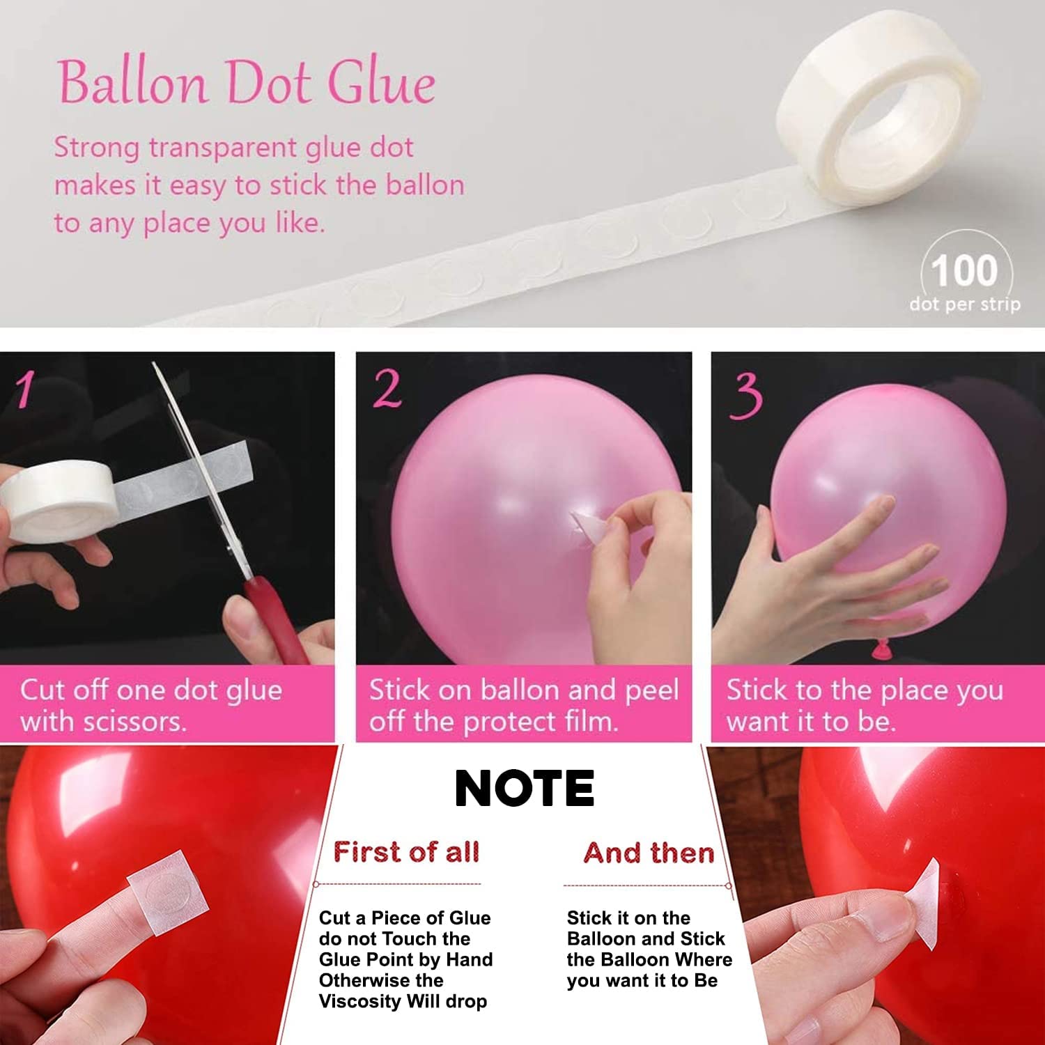 Party Propz Rubber Balloon Arch Garland Decorating Strip Kit Including 1 Roll 16.4Ft Balloon Tape Strip + 100Pcs Dot Glue + 1Pc Ribbon(Purple) + 1Pc Hand Balloon Pump 4
