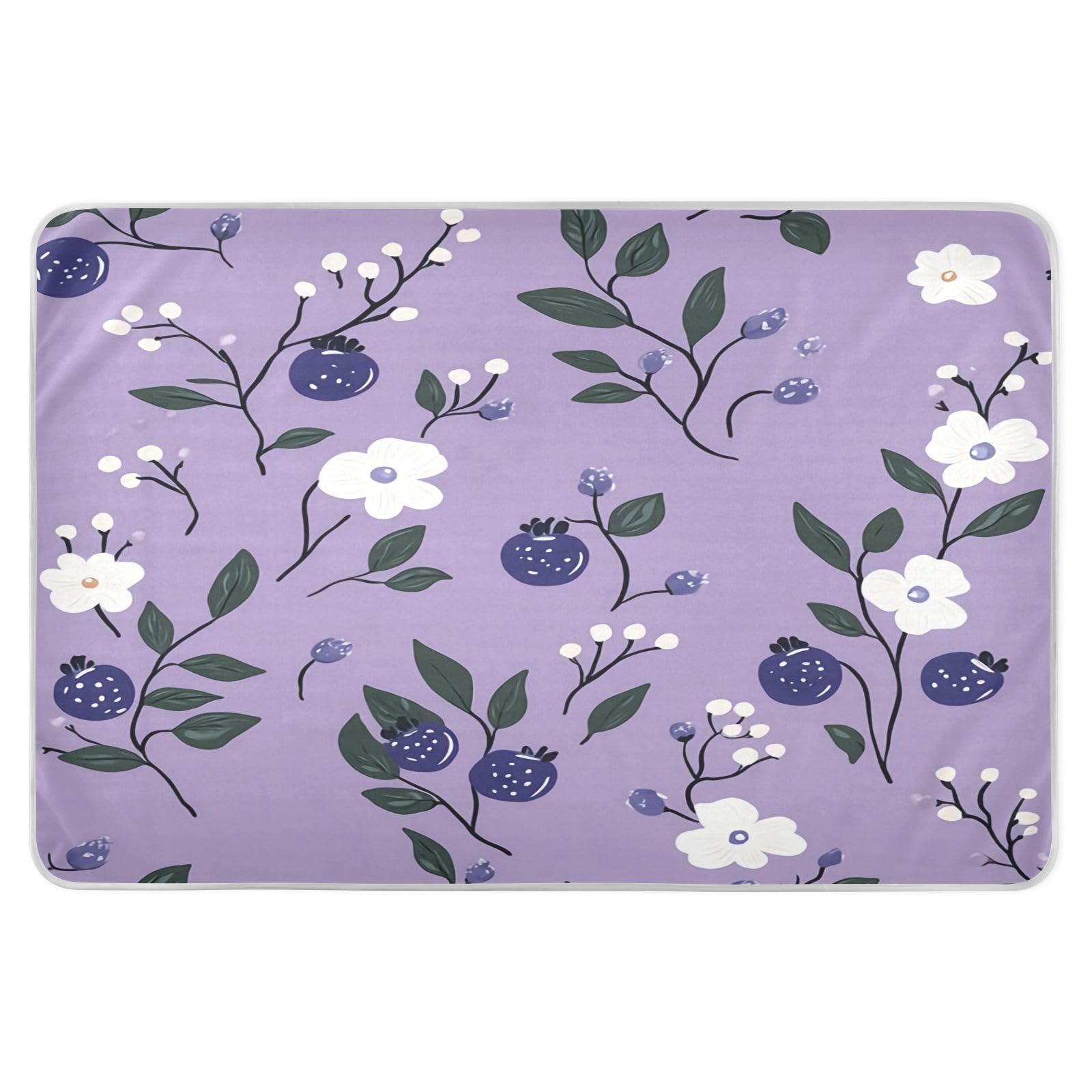 BOESI Doodle Blueberry and White Flower Waterproof Pads for Bedwetting and Incontinence, Reusable Pads, Reusable Diaper Pads for Bed, Sofa, Travel