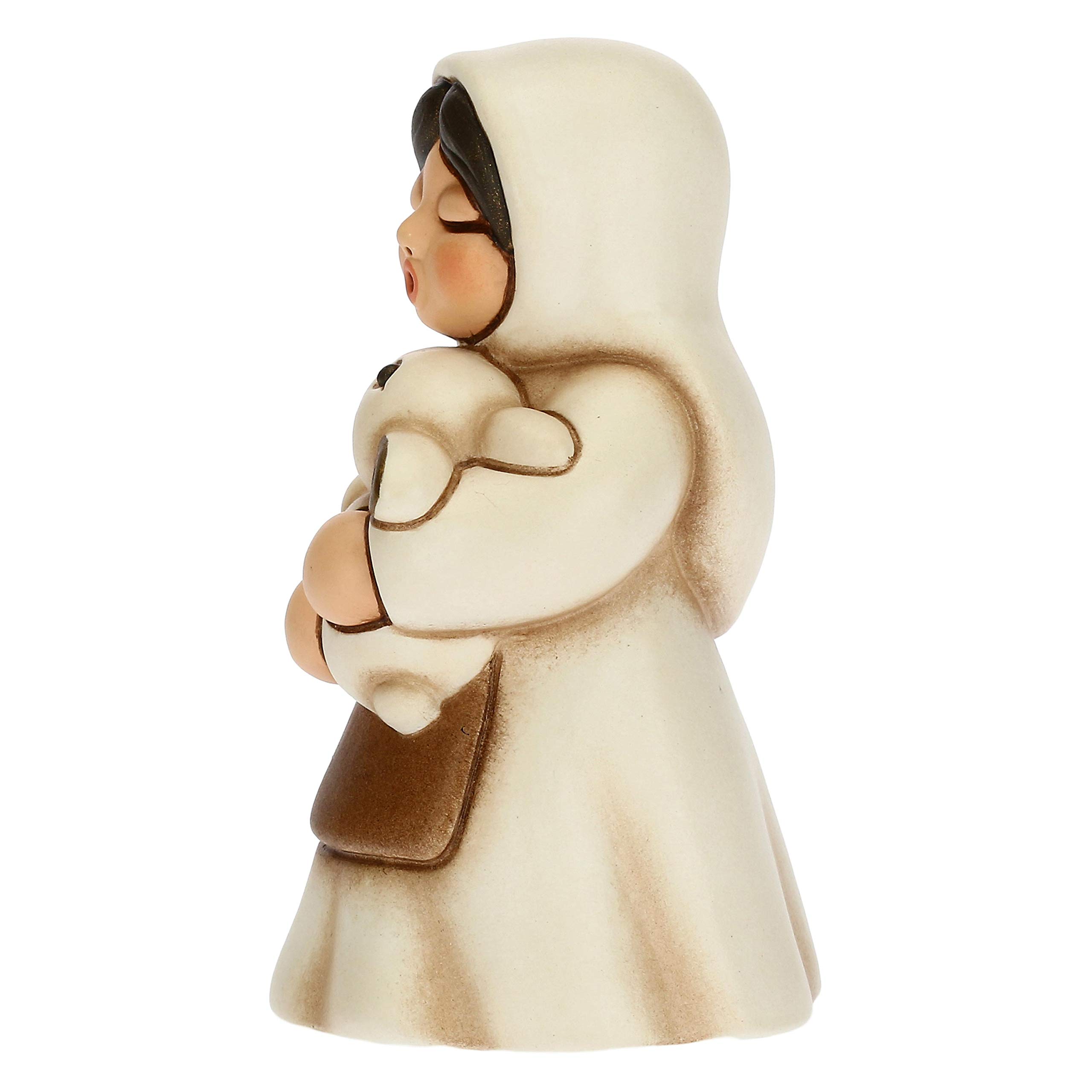THUN - Statuina Presepe Donna con Coniglio - Decorazioni Natale Casa - Linea Presepe Classico, Variante Bianca - Ceramica - 5 x 5 x 8 h cm