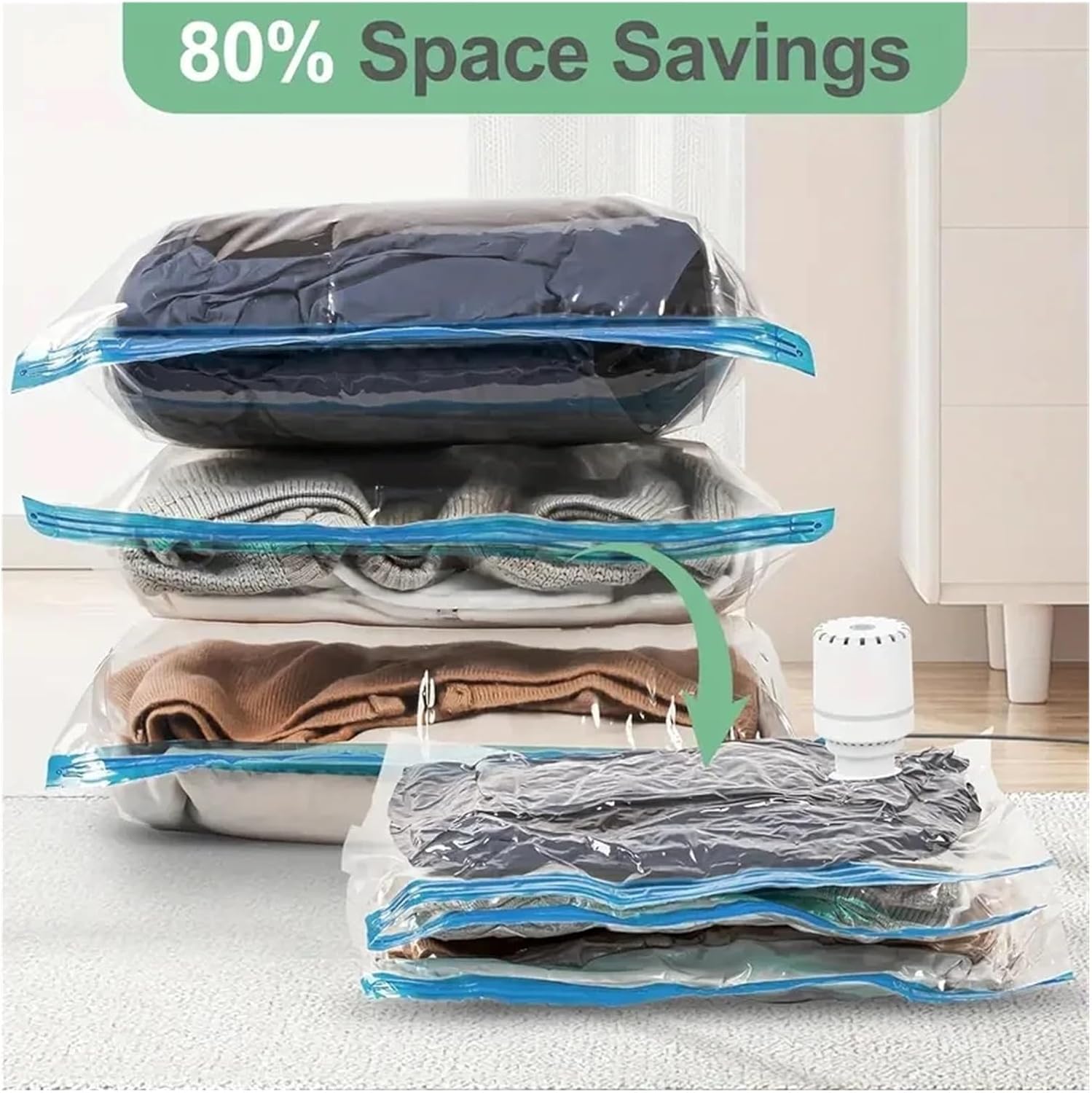 7/9 PC Compression Bag Electric Pump, Travel Vacuum Bag Pump, mini Vacuum sealant Machine, Food Space Saving, Food Organizer