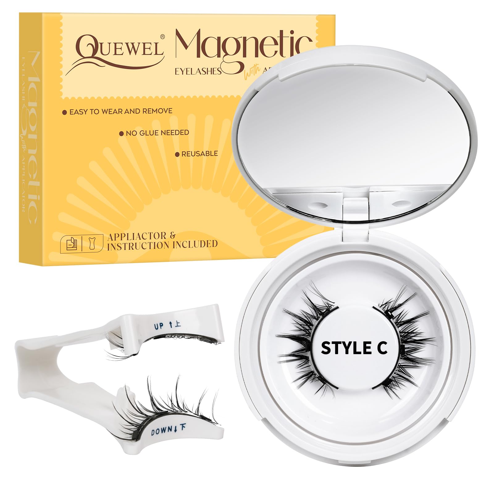 QUEWEL natürlicher Look Magnetische Wimpern mit Applikator einfach zu verwenden (CX-SP04)