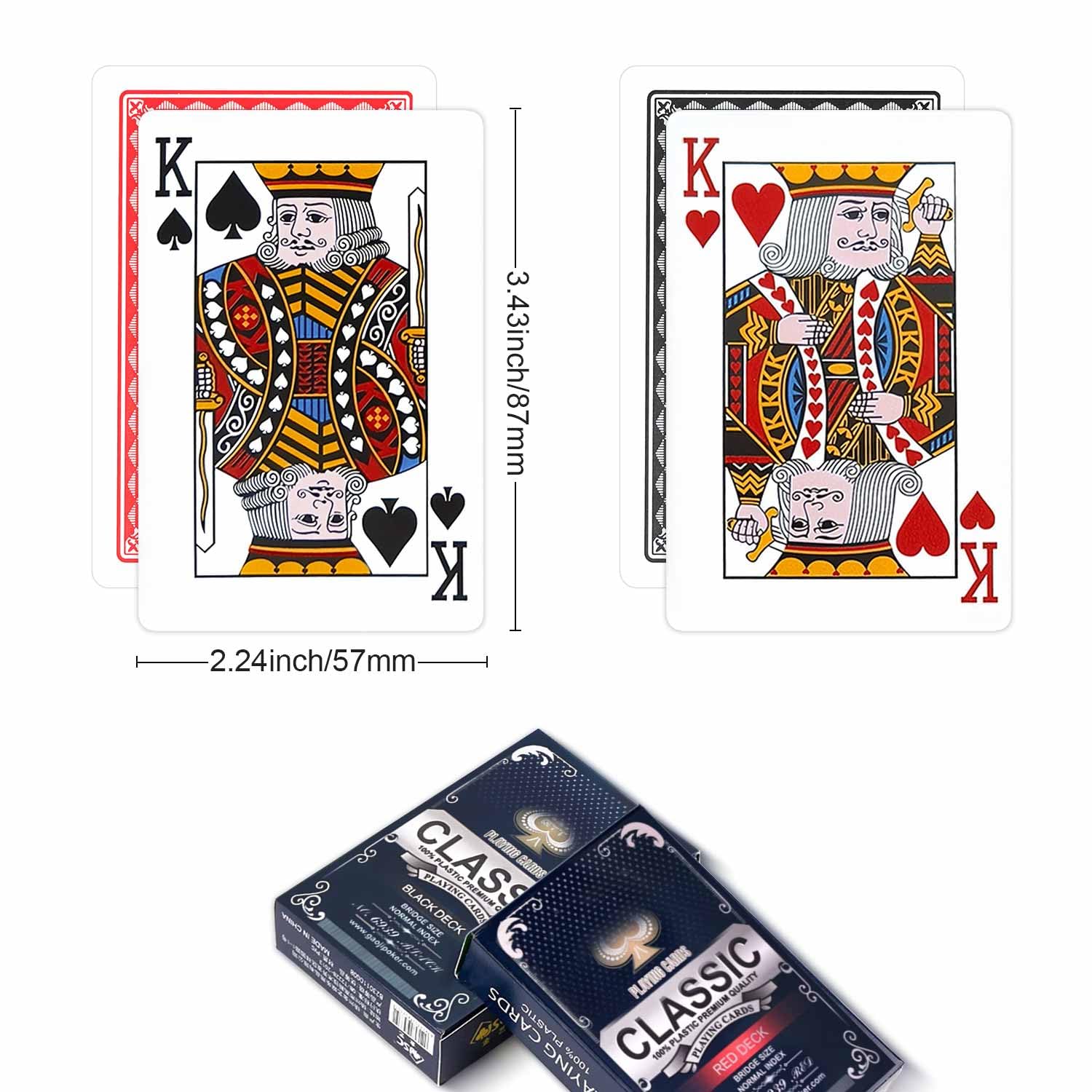Carte da gioco in plastica impermeabile, confezione da 2, carte da poker rosse e nere, lavabili e durevoli, per tarocchi, UNO, blackjack, giochi di carte Canasta, perfette per giochi in