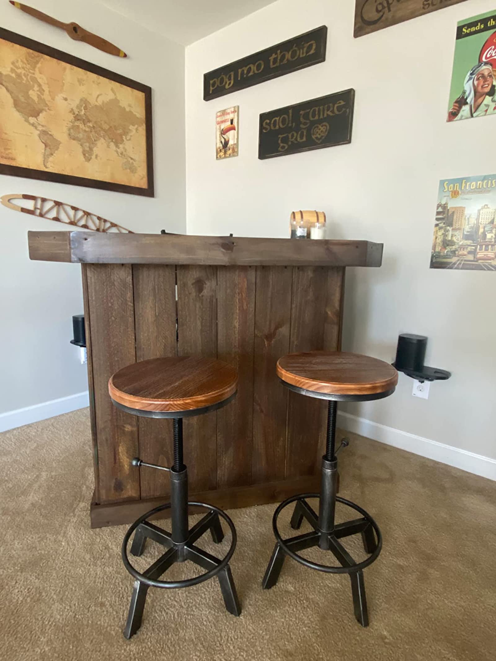 LOKKHAN Industrial Bar Stool-Set of 2,Swivel Adjustable Counter Height Stool,Farmhouse Kitchen Stools,17