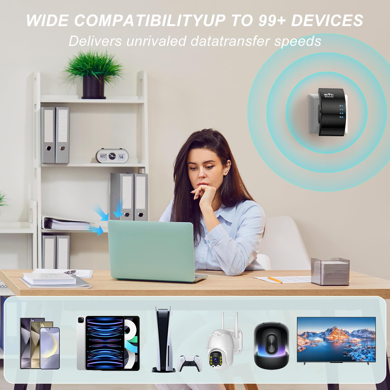 2025 WiFi Extender Internet Booster, portata 930 m², ripetitore, amplificatore router WiFi Mesh 80% più veloce, più ampio che mai, supporta più dispositivi di rete a casa