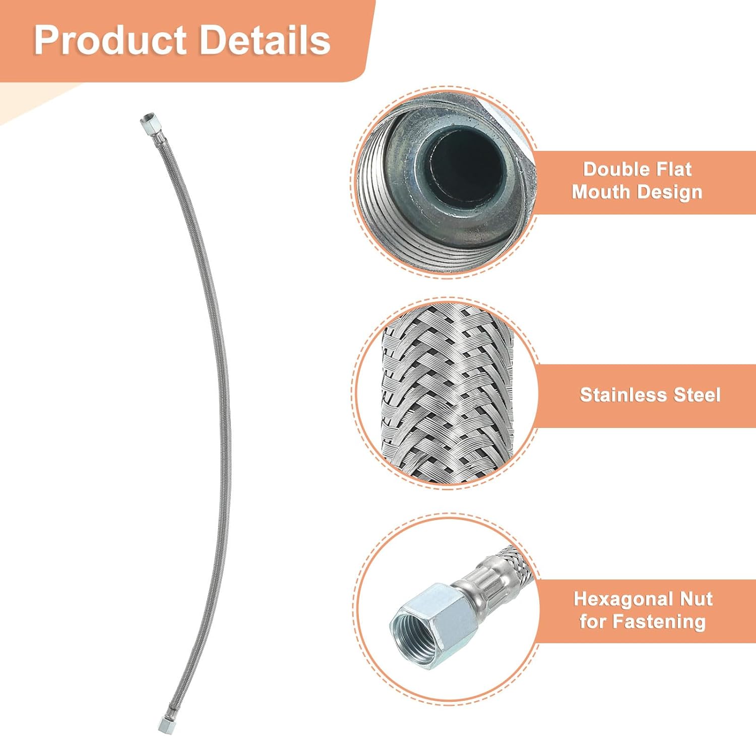 uxcell Air Compressor Exhaust Tube, 5/8" Thread Dia 31" Length Compressor Hose Stainless Steel Hose Air Tube Compressor Hardware Accessories Replacement Parts(Flat Mouth)