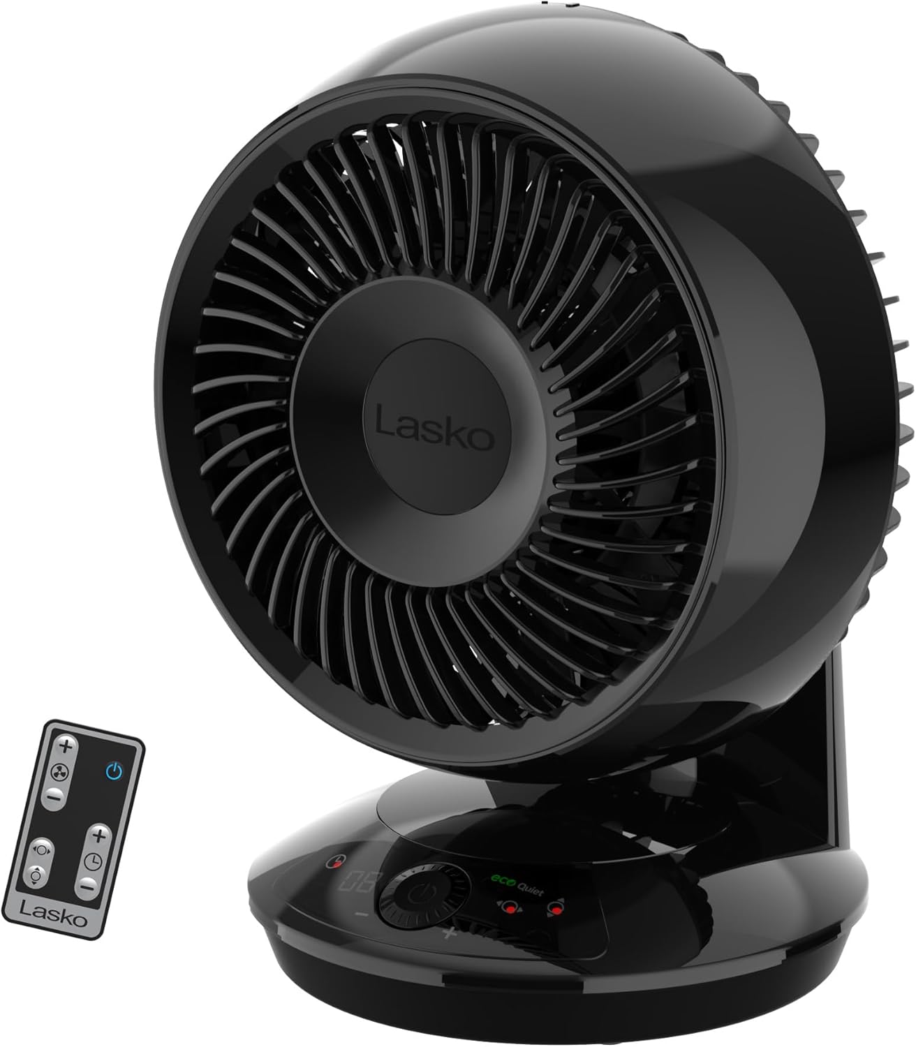 Lasko Whirlwind EcoQuiet Orbital Motion Air Circulator with DC Motor, 12 Speeds, Timer, Dark Mode, Remote Control for Small and Medium Sized Rooms, Black, A12668