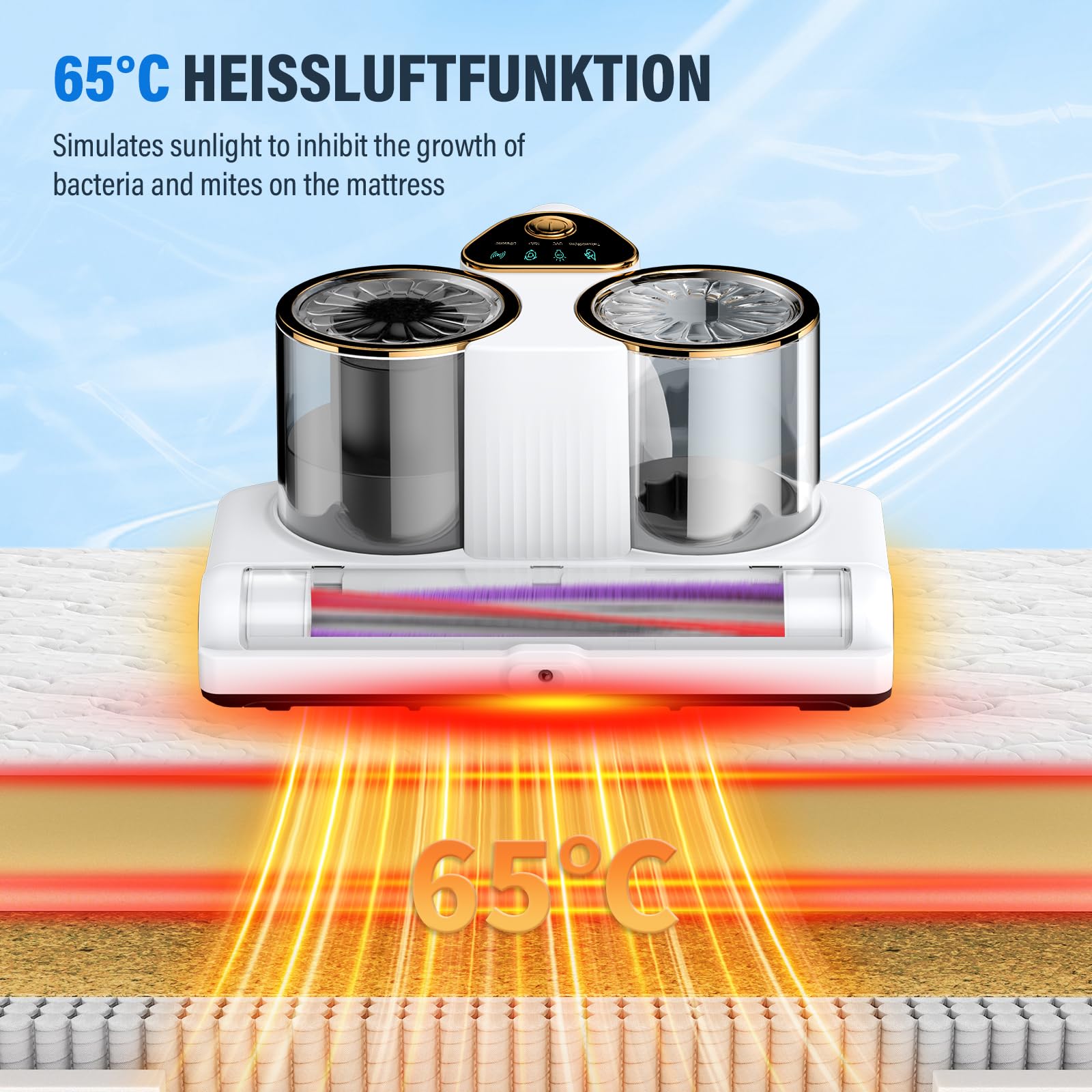 Aspiradora Antiácaros,Aspirador de Ácaros con Luz UV y Ultrasonido Calentamiento 16Kpa de Succión 500W Aspiradora de Acáros Elimina 99,9% de BacteriasAlérgenos y Ácaros Polvo Aspirador