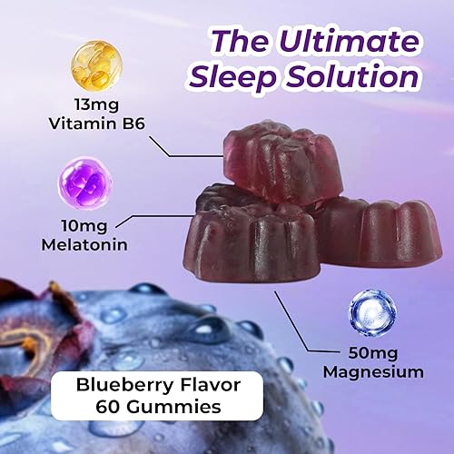 Miniatura 2 de Divinity Nutra Gomitas para dormir, 60 unidades, gomitas de melatonina con vitamina B, magnesio para hombres y mujeres, sabor a arándanos