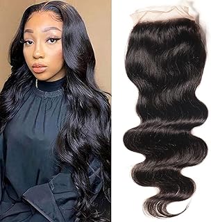 Nadula Hair 12A Body Wave 4x4 lace Closure Free Part, 100% Unprocessed Brazilian Human Virgin Hair Top Swiss Lace Closure with Baby Hair Natural Black Color 14 inch