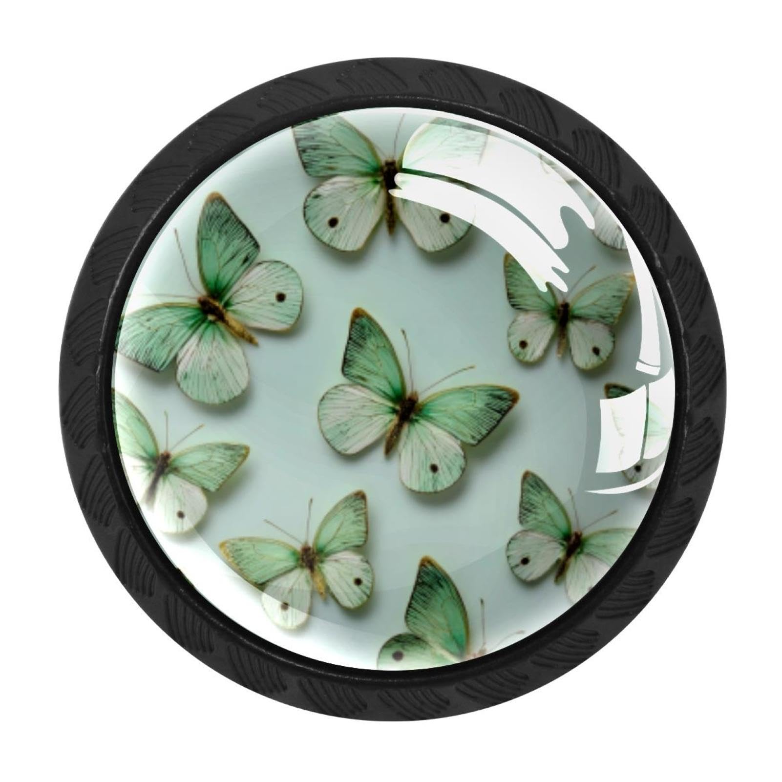 CHENZZZZ 4 Pack Black Mint Green Butterflies Cabinet Pulls Kitchen Cabinet Handles Ideal for Cabinet,Drawer,Cupboard and Wardrobe
