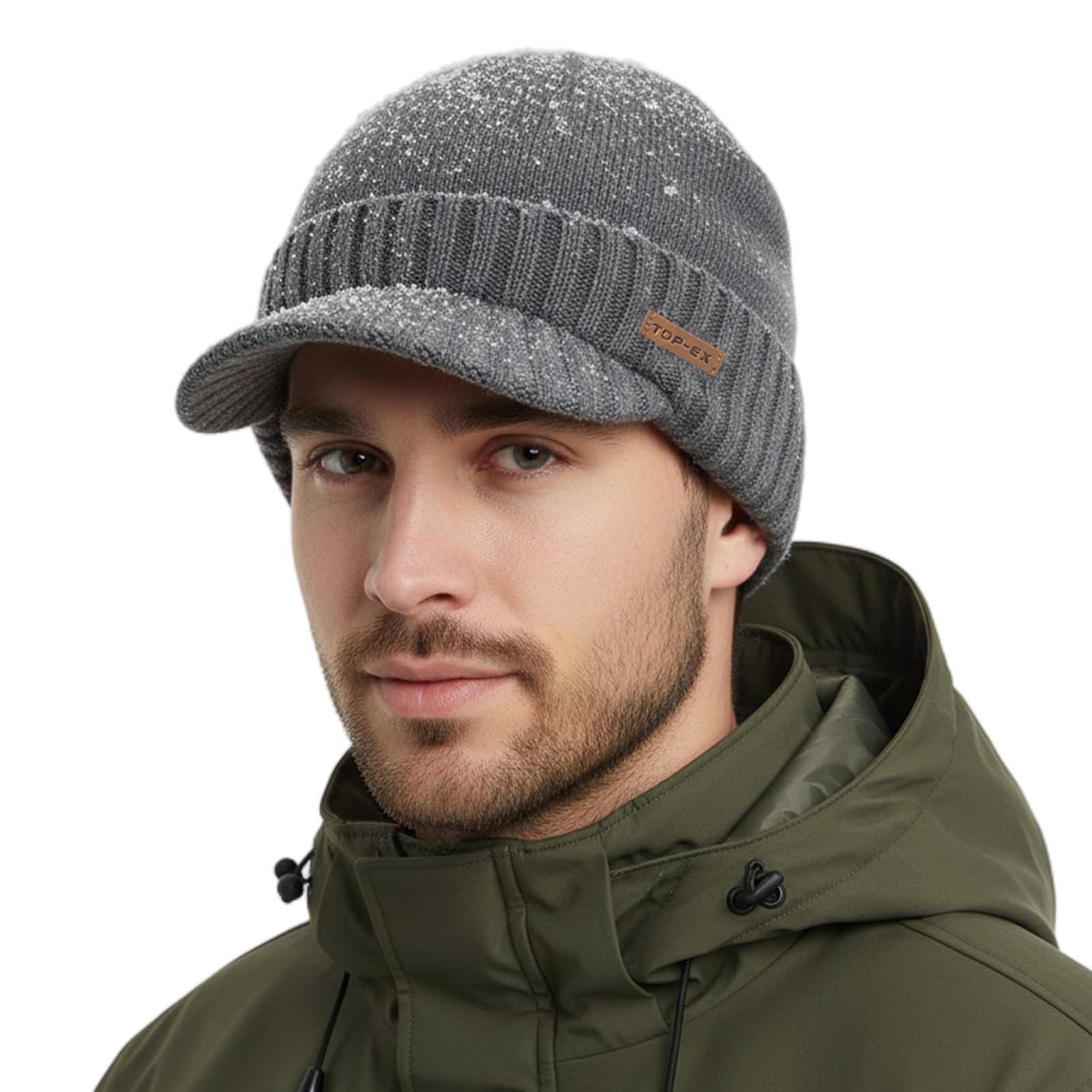 TOP-EX DryKnit - Bonnet tricoté avec visière - Imperméable - Doublure polaire - Chaud pour l'hiver - Mélange de laine