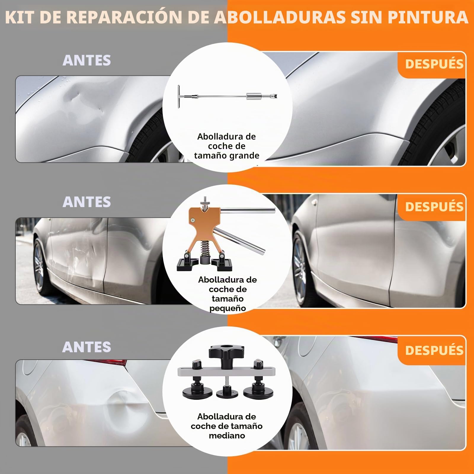 KAOLALI Kit de Extractor de Abolladuras de Coche, 78Pcs Kit de reparación de abolladuras, con Extractor de Abolladuras Dorado de Puente y Pistola de Pegamento para Reparación de Abolladuras de Coche
